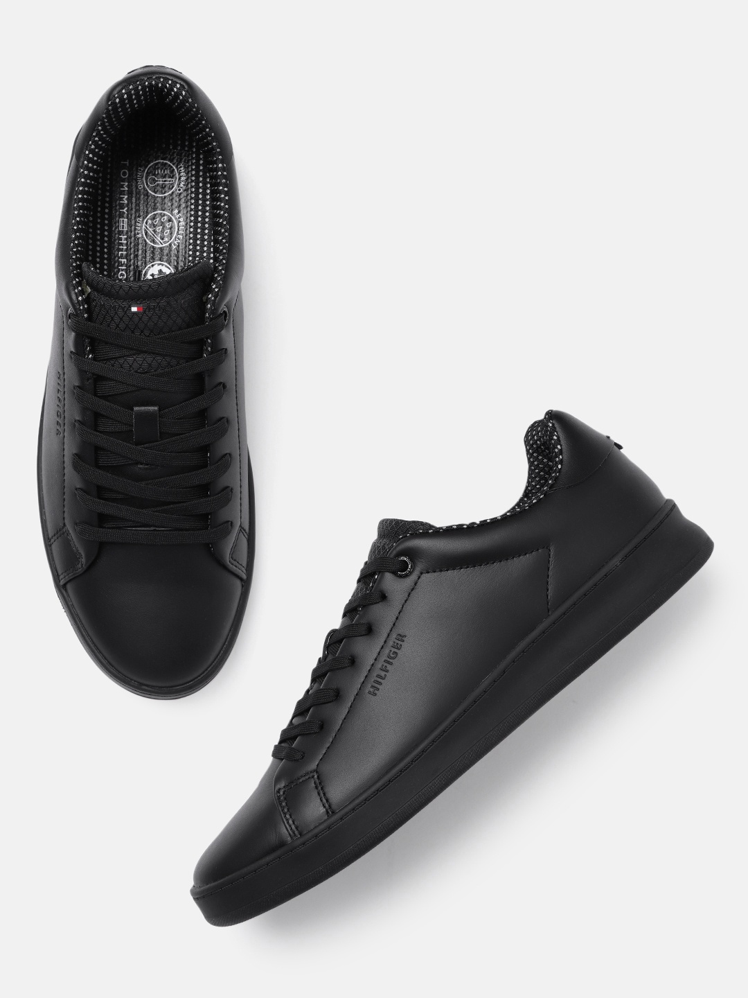 

Tommy Hilfiger Men Black Solid RETRO COURT WARMLINED Leather Sneakers