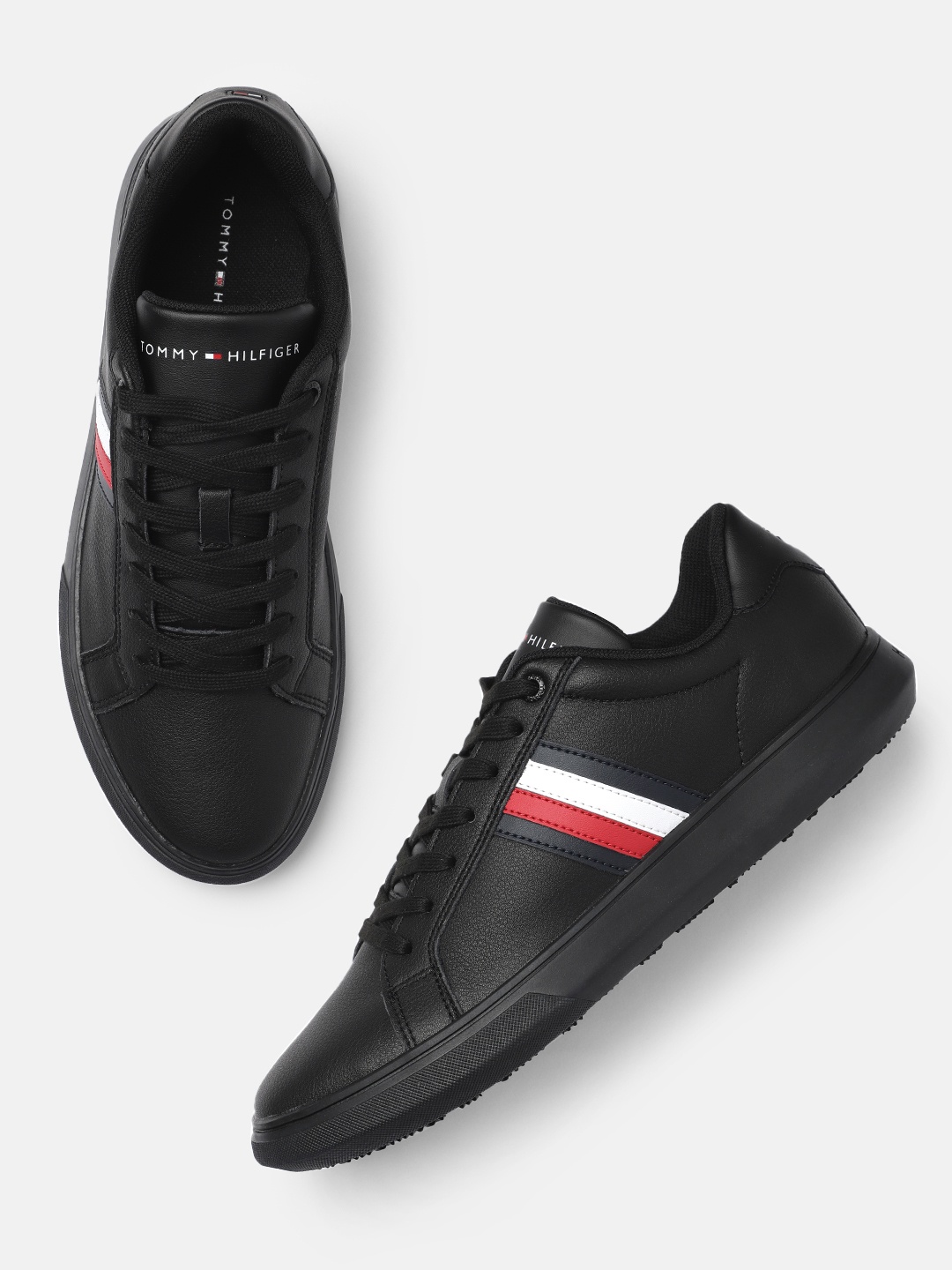 

Tommy Hilfiger Men Black Leather Sneakers