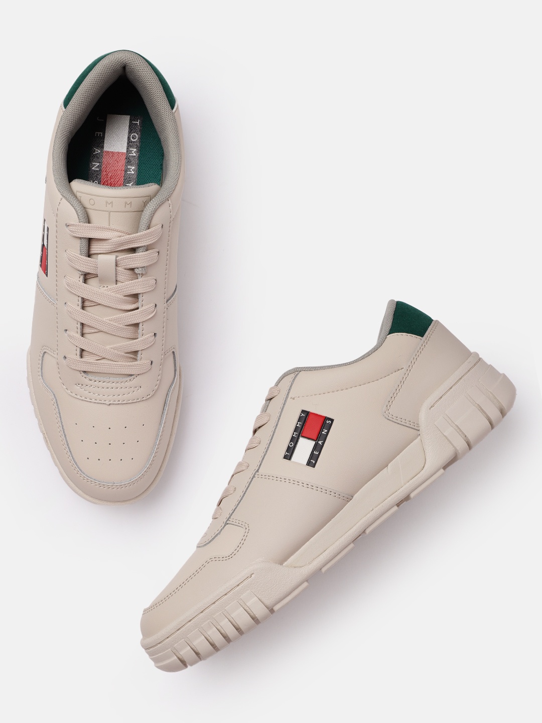 

Tommy Hilfiger Men Beige Leather Sneakers