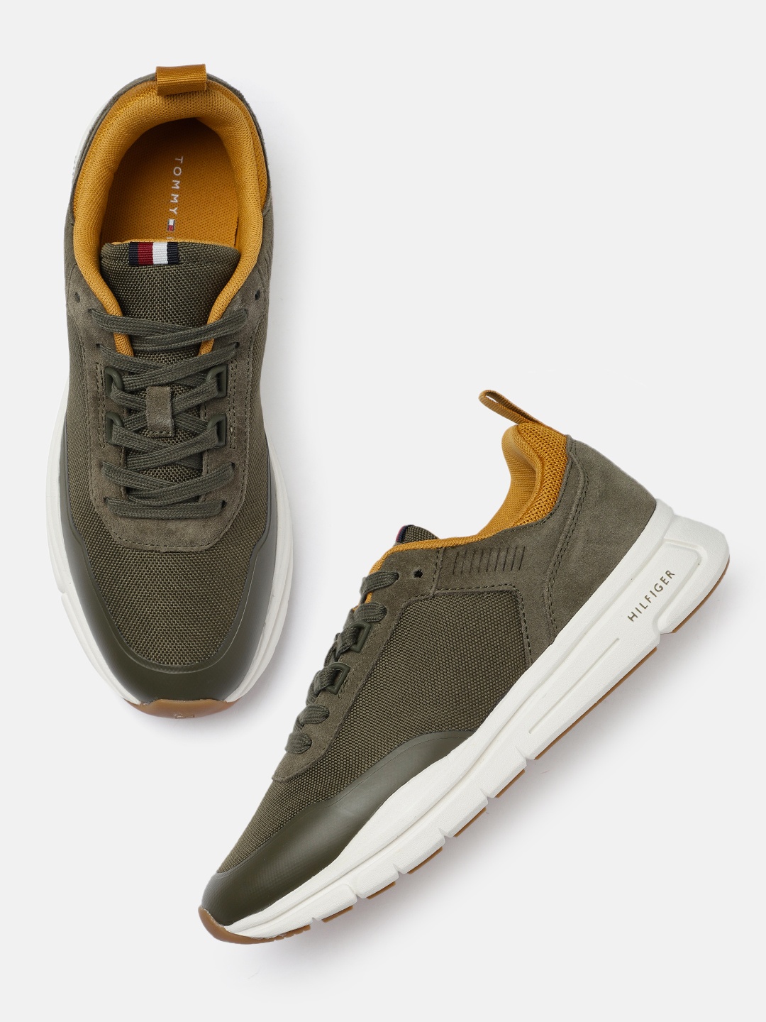 

Tommy Hilfiger Men Olive Green Leather Sneakers