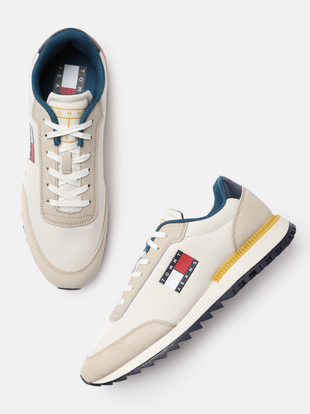 

Tommy Hilfiger Men Off White & Beige Solid Regular Sneakers