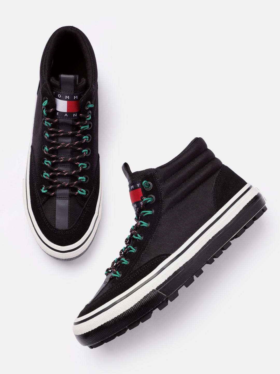 

Tommy Hilfiger Men Black Solid Mid-Top Sneakers