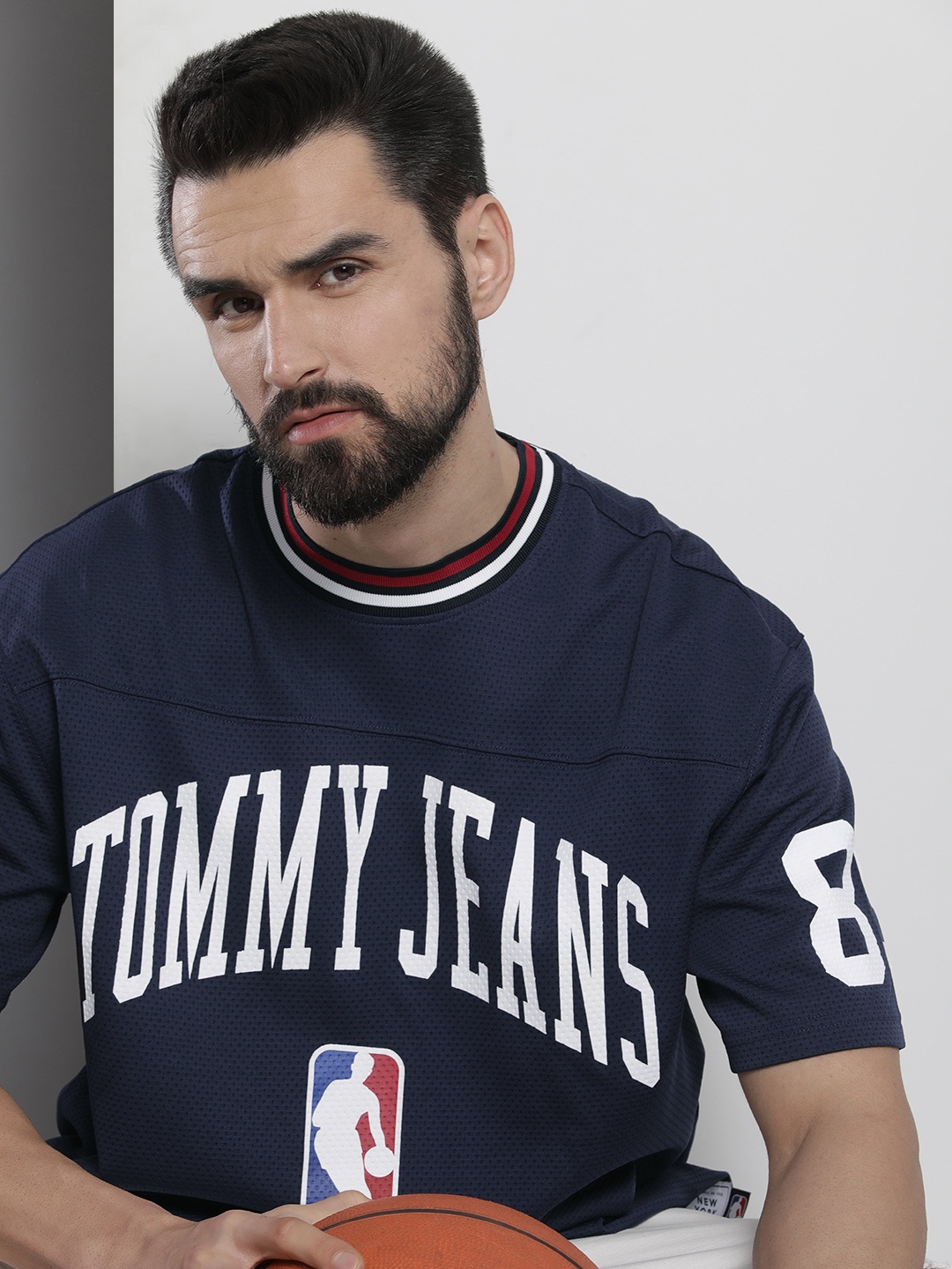 

Tommy Hilfiger Men Navy Blue & White Brand Logo Printed T-shirt