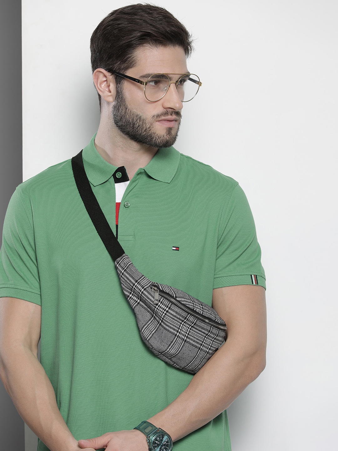 

Tommy Hilfiger Men Green Polo Collar Pure Cotton T-shirt
