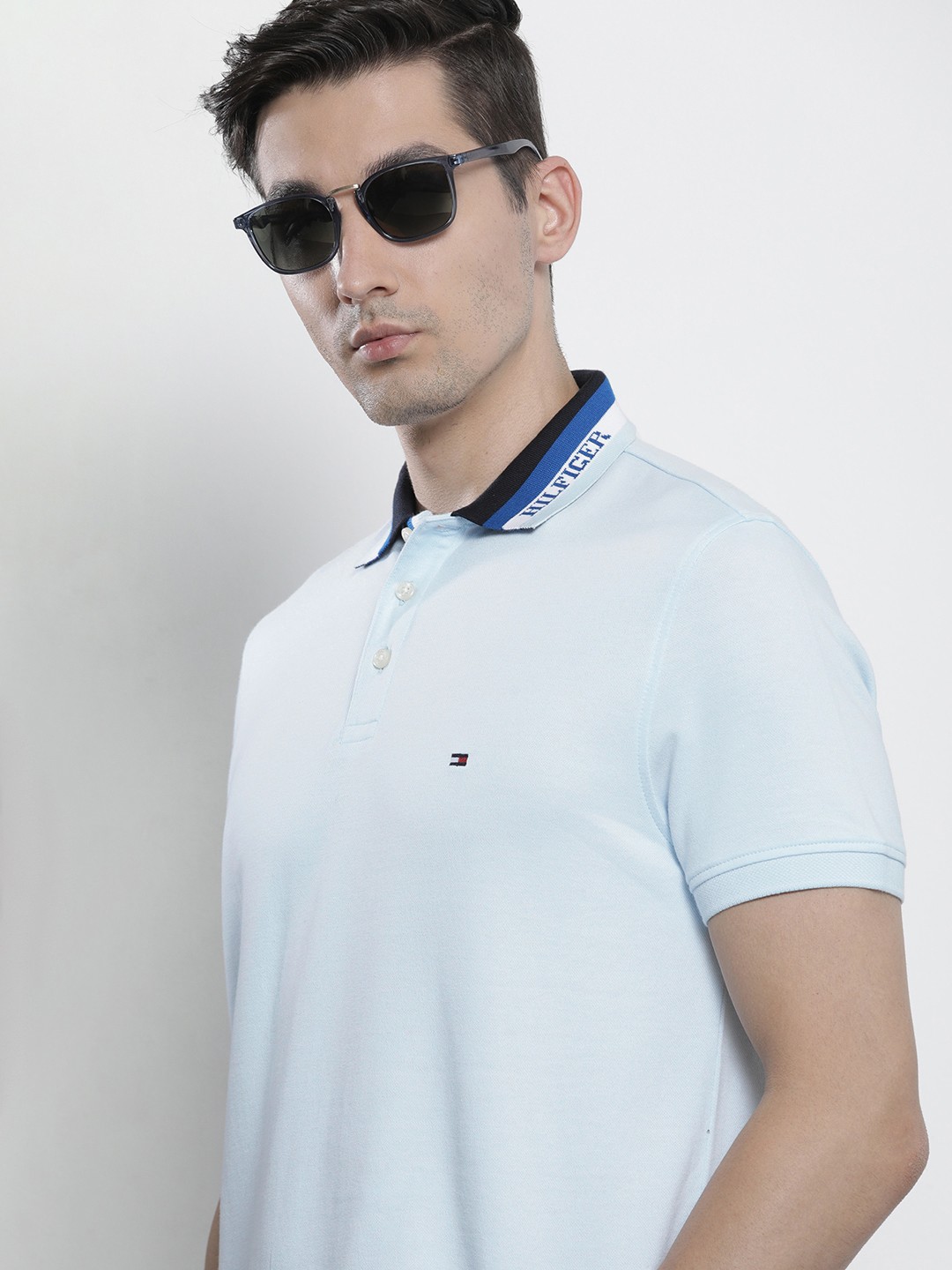 

Tommy Hilfiger Men Blue Polo Collar Pure Cotton T-shirt