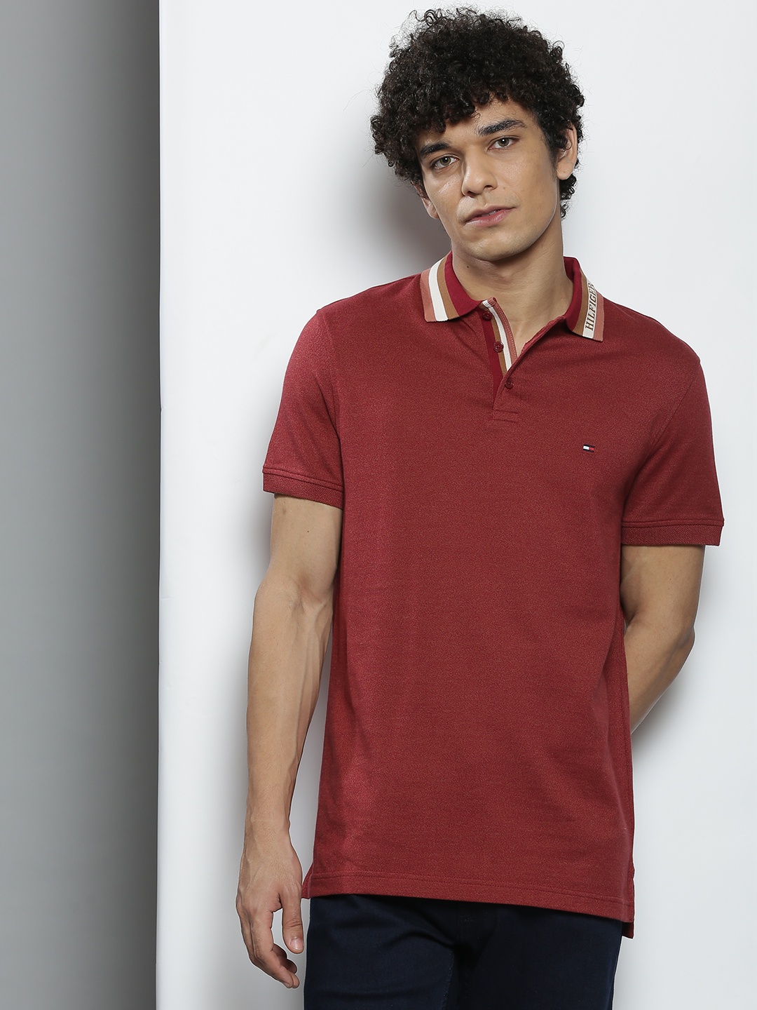 

Tommy Hilfiger Men Red Polo Collar T-shirt