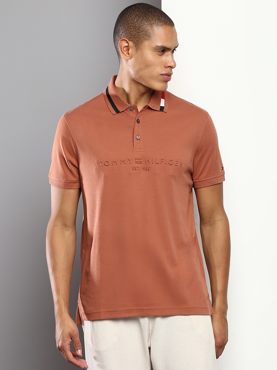 

Tommy Hilfiger Men Solid Polo Collar T-shirt, Brown