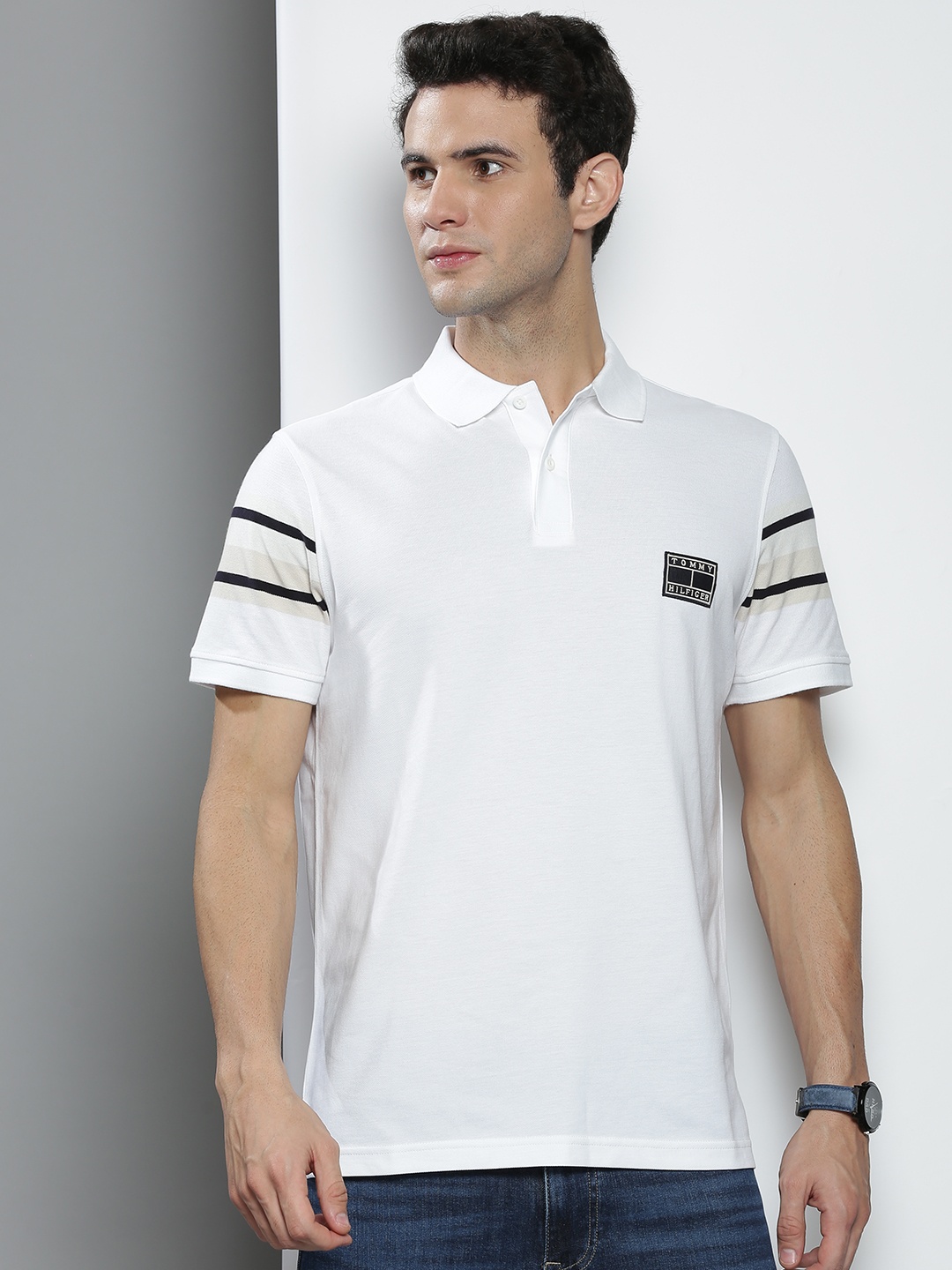 

Tommy Hilfiger Men White Polo Collar T-shirt