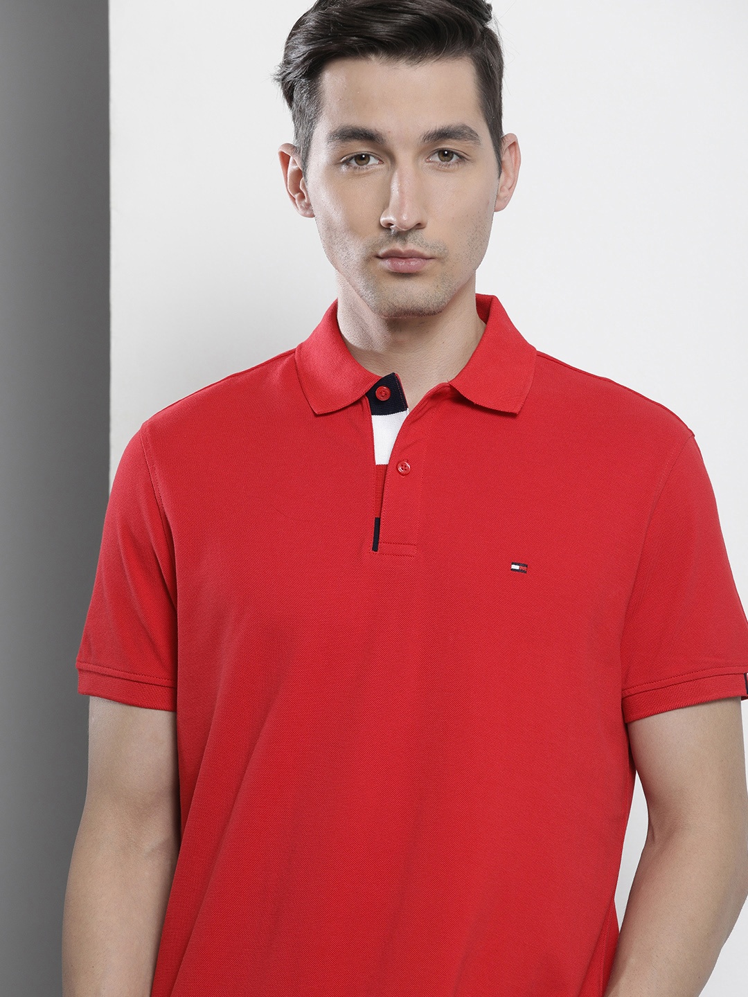 

Tommy Hilfiger Men Red Polo Collar Pure Cotton T-shirt