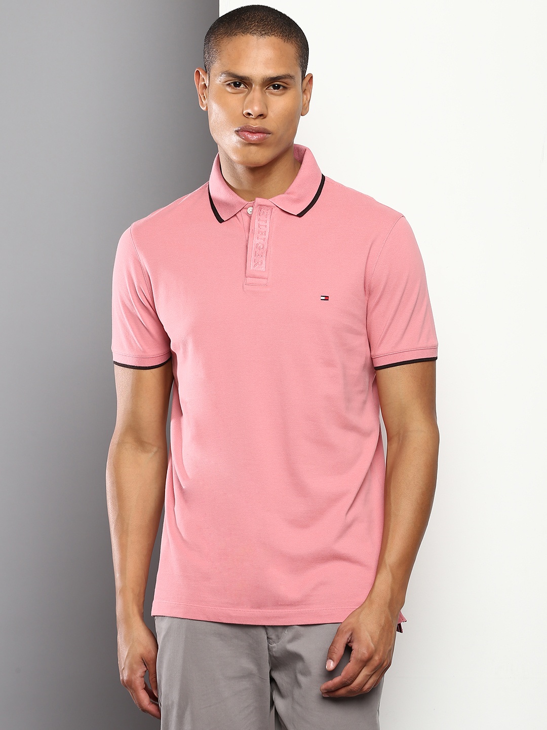 

Tommy Hilfiger Men Solid Polo Collar T-shirt, Pink