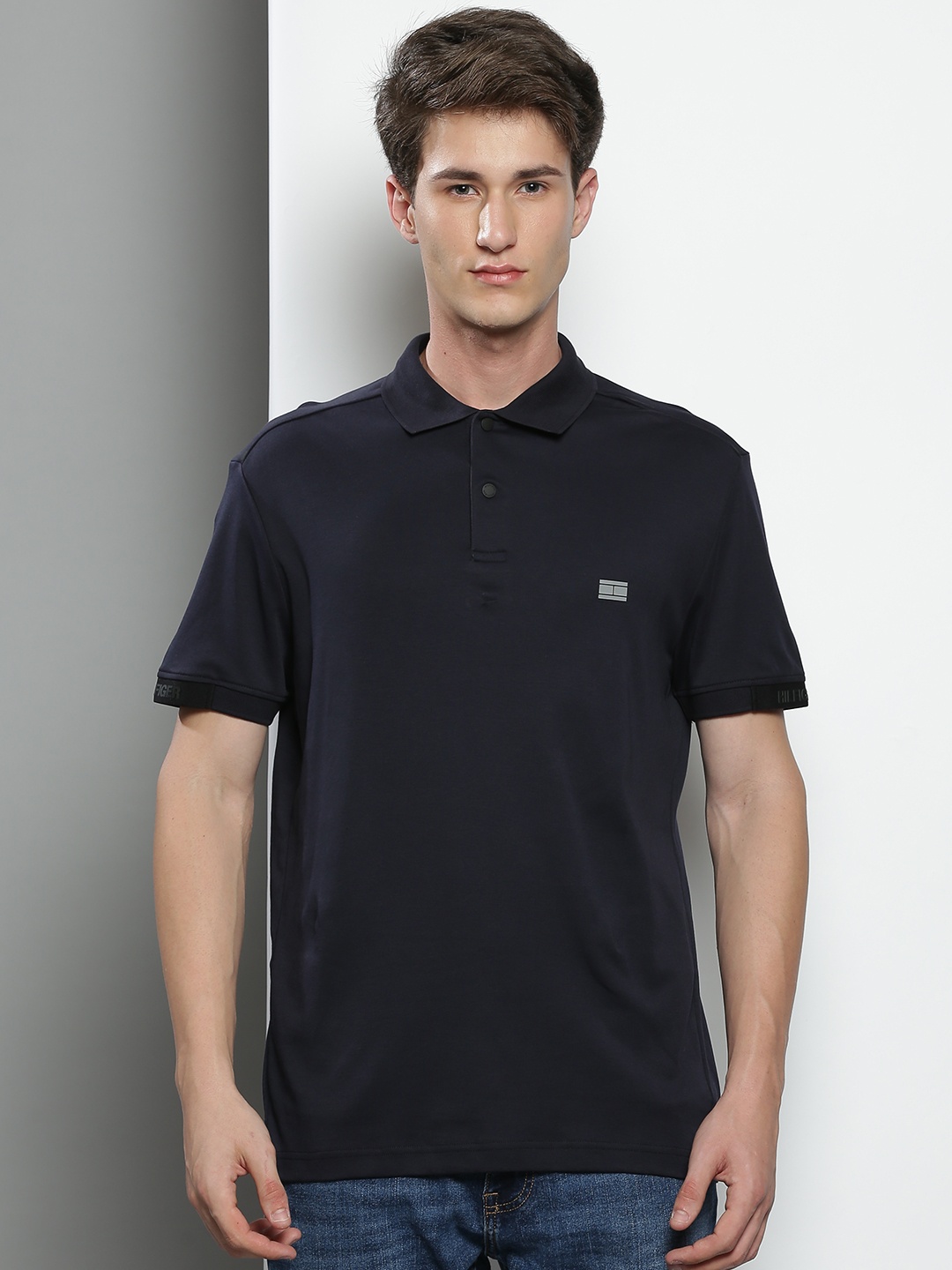 

Tommy Hilfiger Men Navy Blue Polo Collar Slim Fit T-shirt