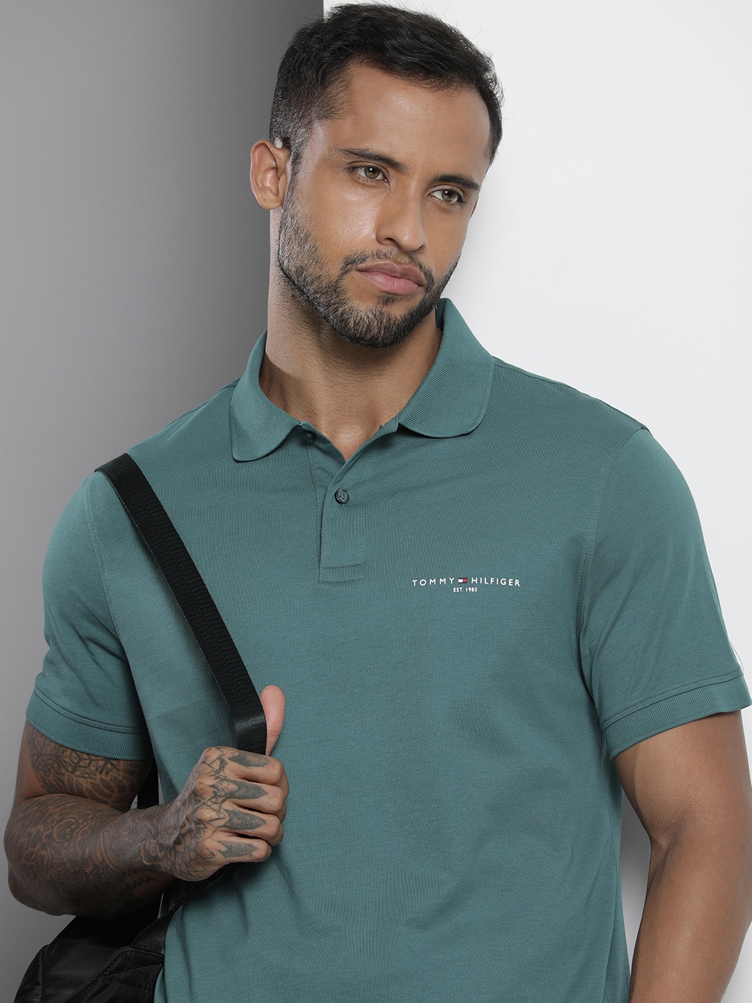 

Tommy Hilfiger Men Blue Polo Collar Pure Cotton T-shirt