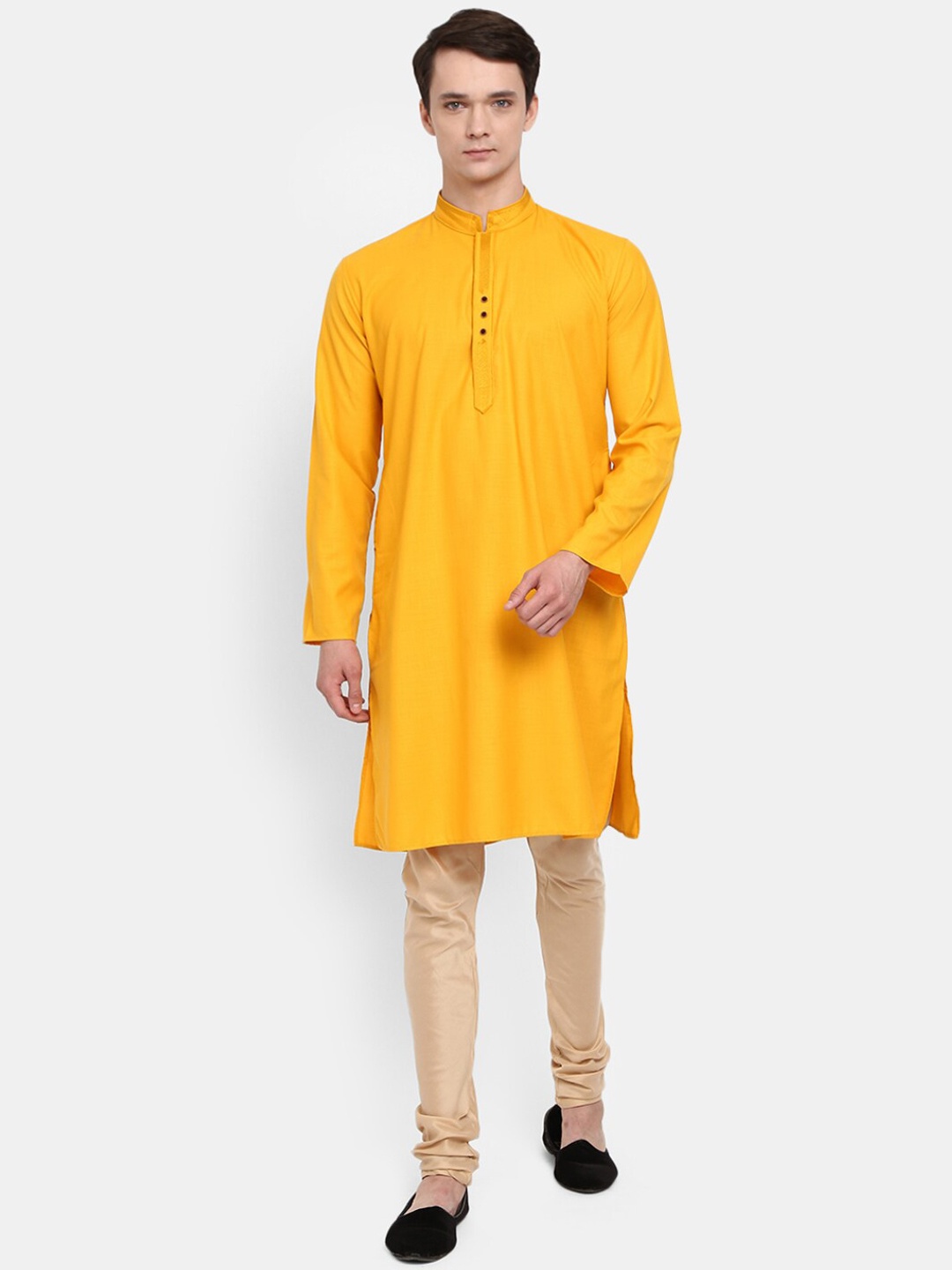 

V-Mart Men Mustard Yellow Layered Pure Cotton Kurta with Churidar