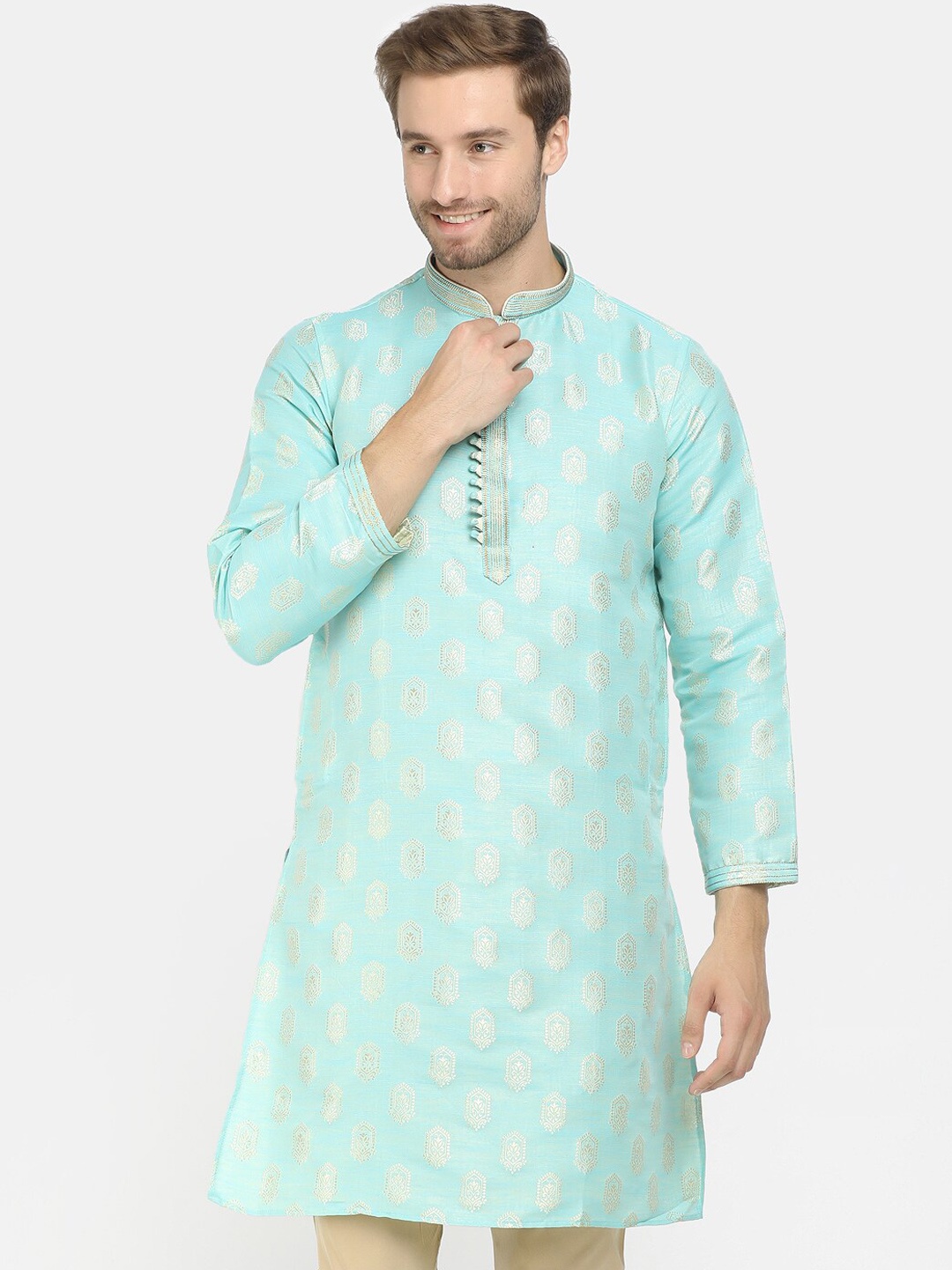 

V-Mart Men Blue Ethnic Motifs Pure Cotton Kurta with Skirt