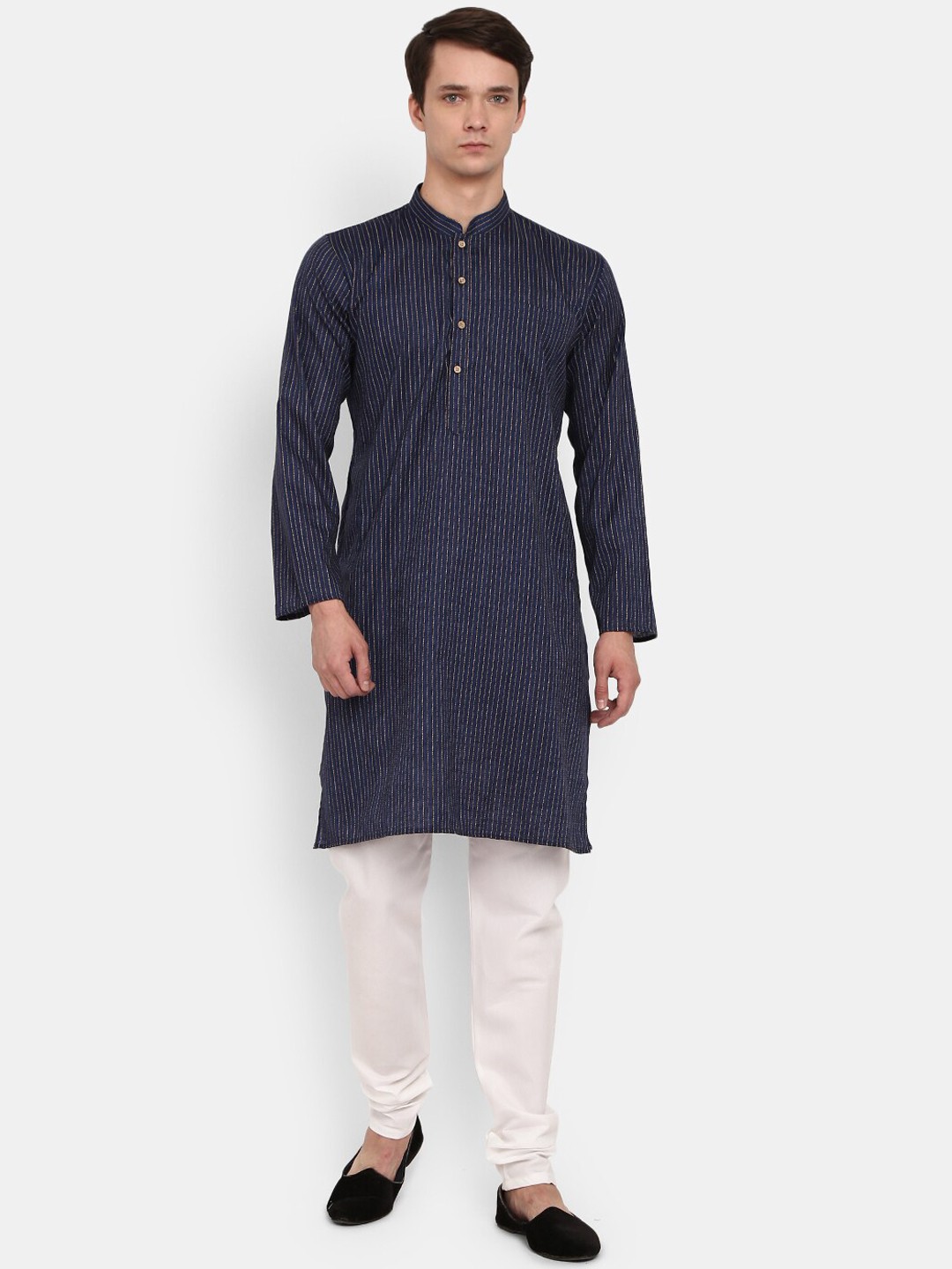 

V-Mart Men Navy Blue Pleated Pure Cotton Kurta with Pyjamas
