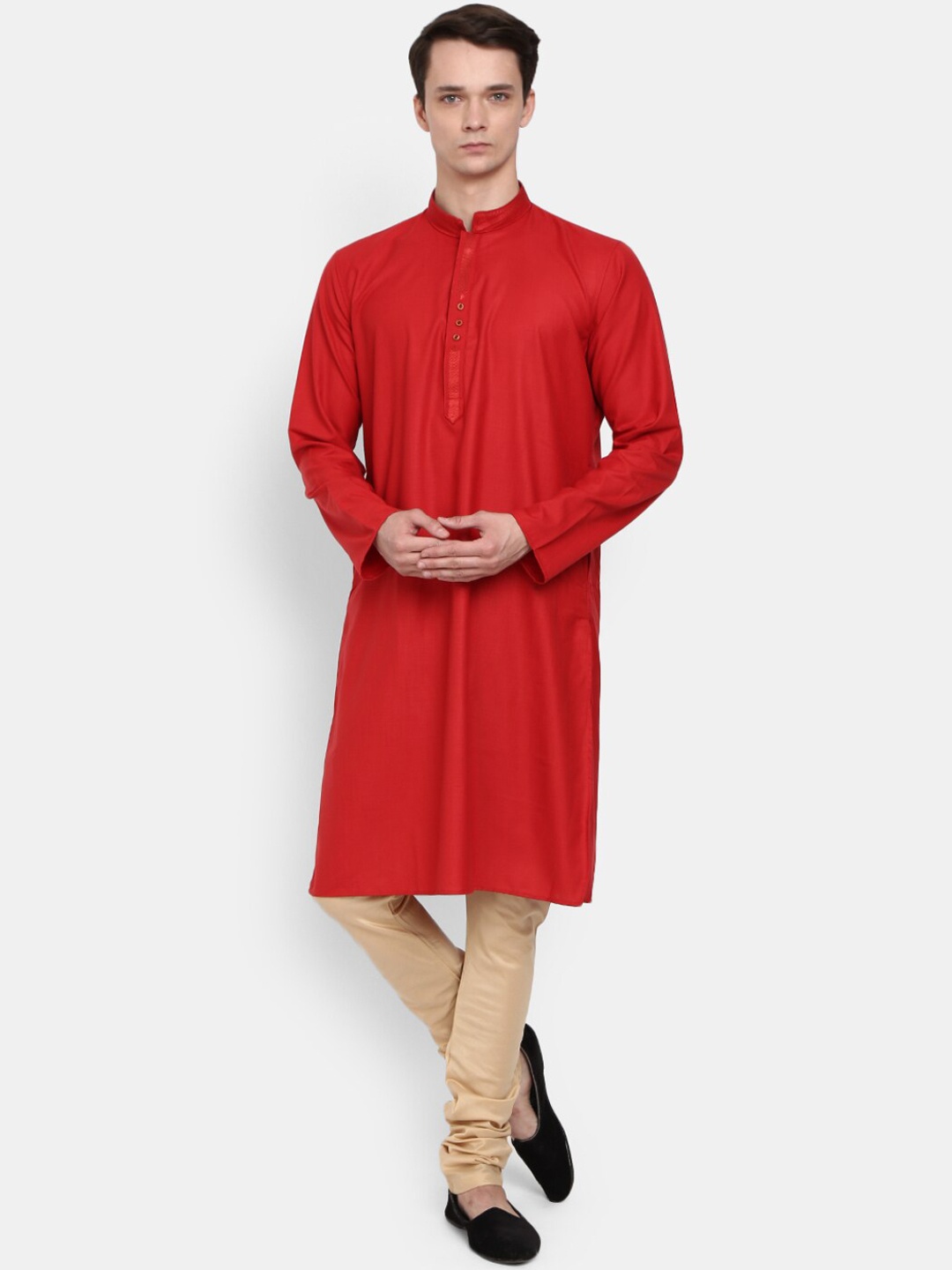

V-Mart Men Red Pleated Pure Cotton Kurta with Churidar