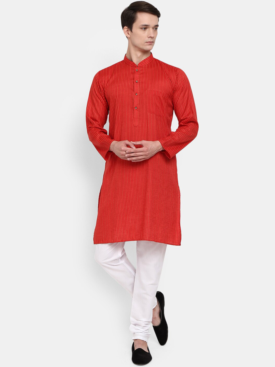 

V-Mart Men Red Pleated Pure Cotton Kurta with Churidar