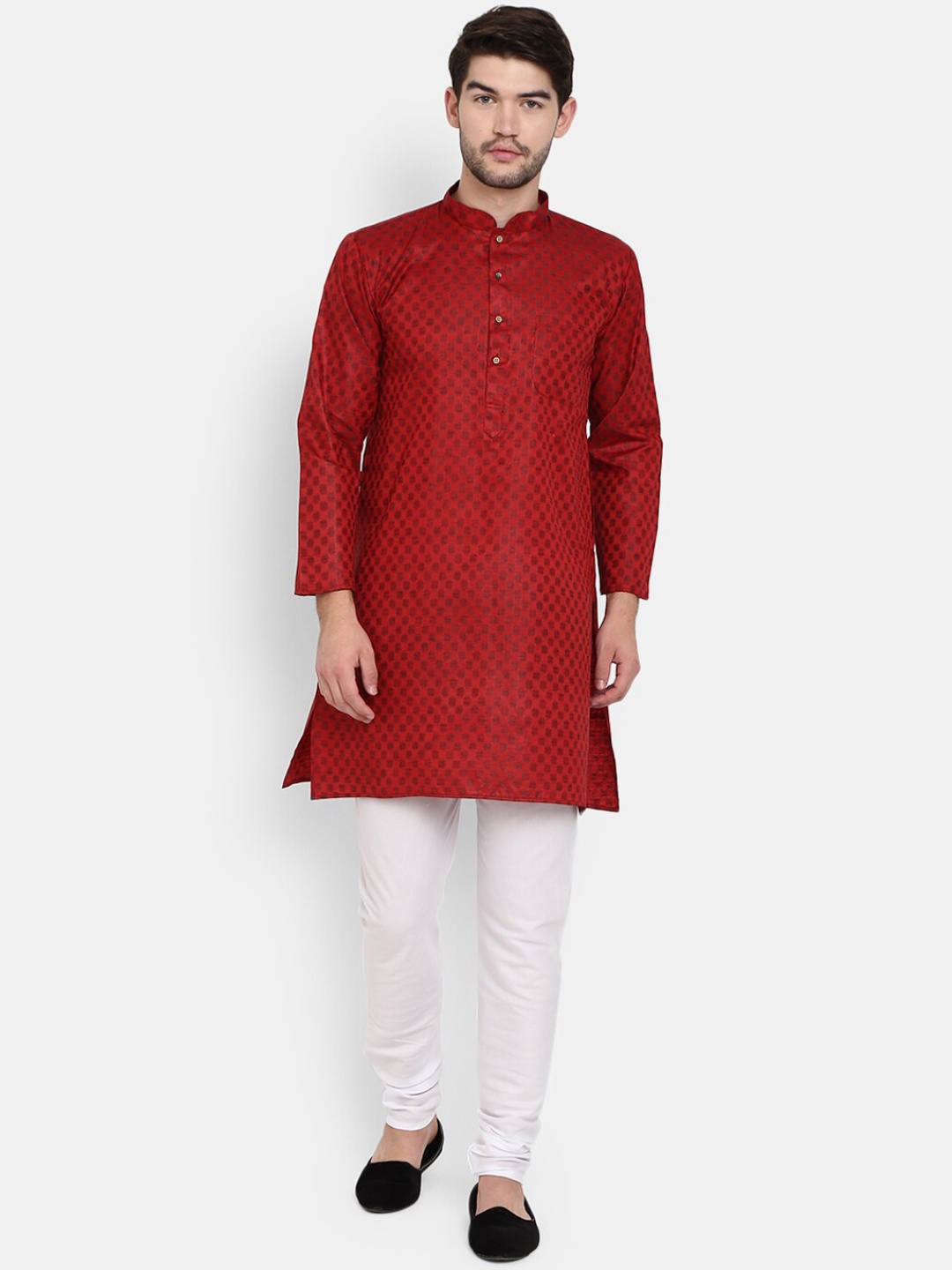 

V-Mart Men Maroon Printed Pure Cotton Kurta with Pyjamas