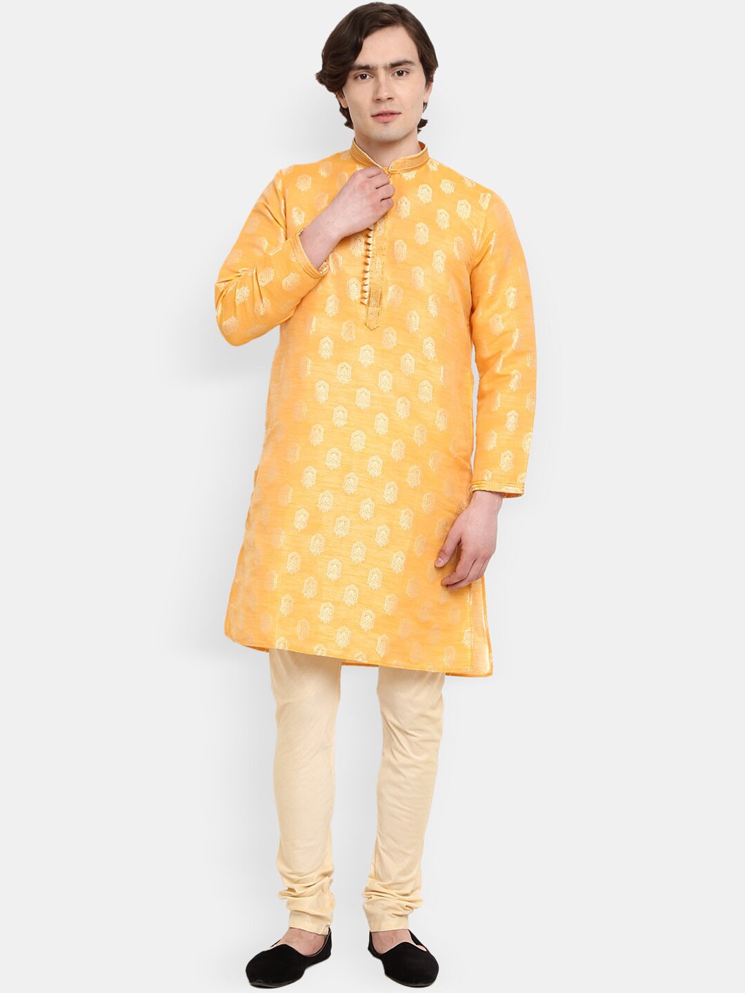 

V-Mart Men Orange Ethnic Motifs Pure Cotton Kurta with Churidar