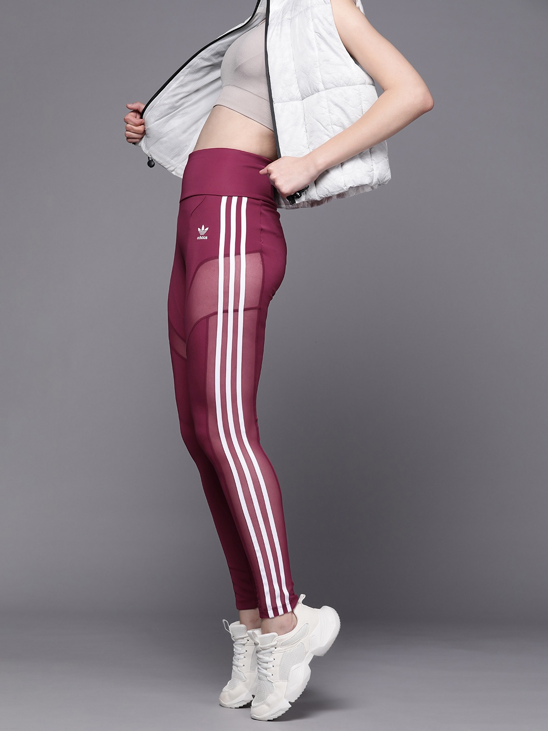 

ADIDAS Originals Women Maroon 3-Striped Detail Tights