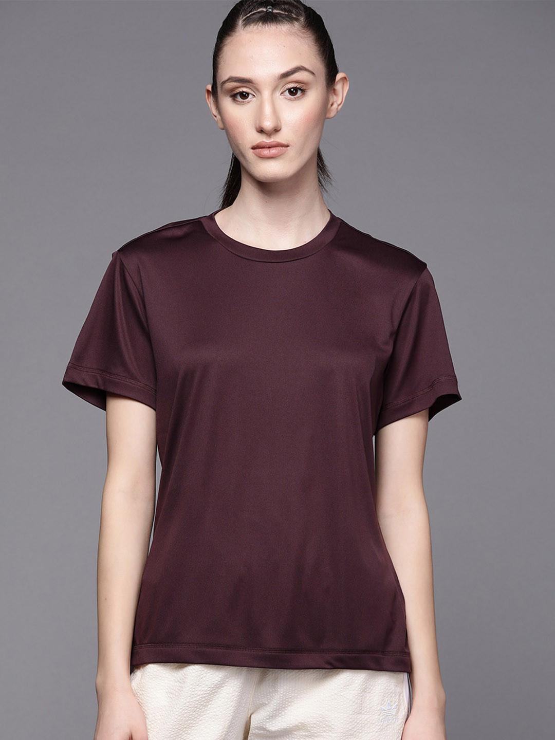 

ADIDAS Women Burgundy Prime 2.0 Solid Training T-shirt