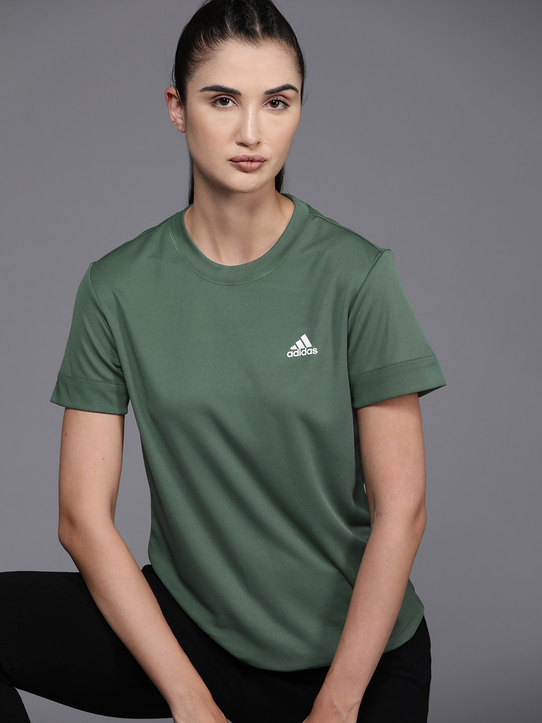 

ADIDAS Women Solid Training T-shirt, Olive