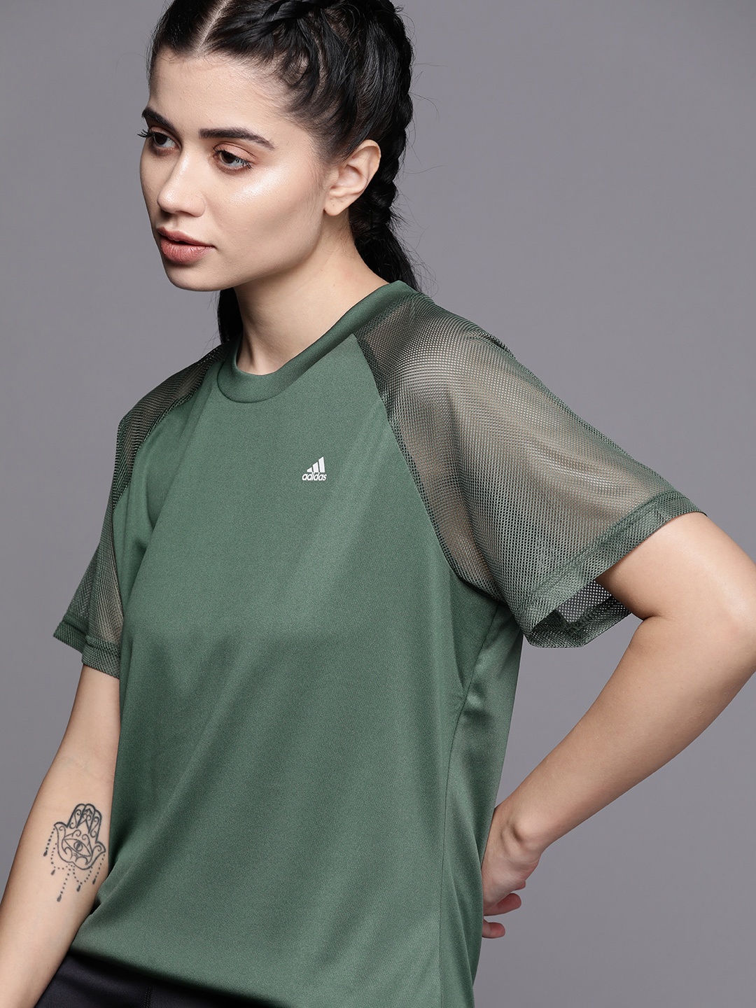 

ADIDAS Women Olive Green Solid Training T-shirt