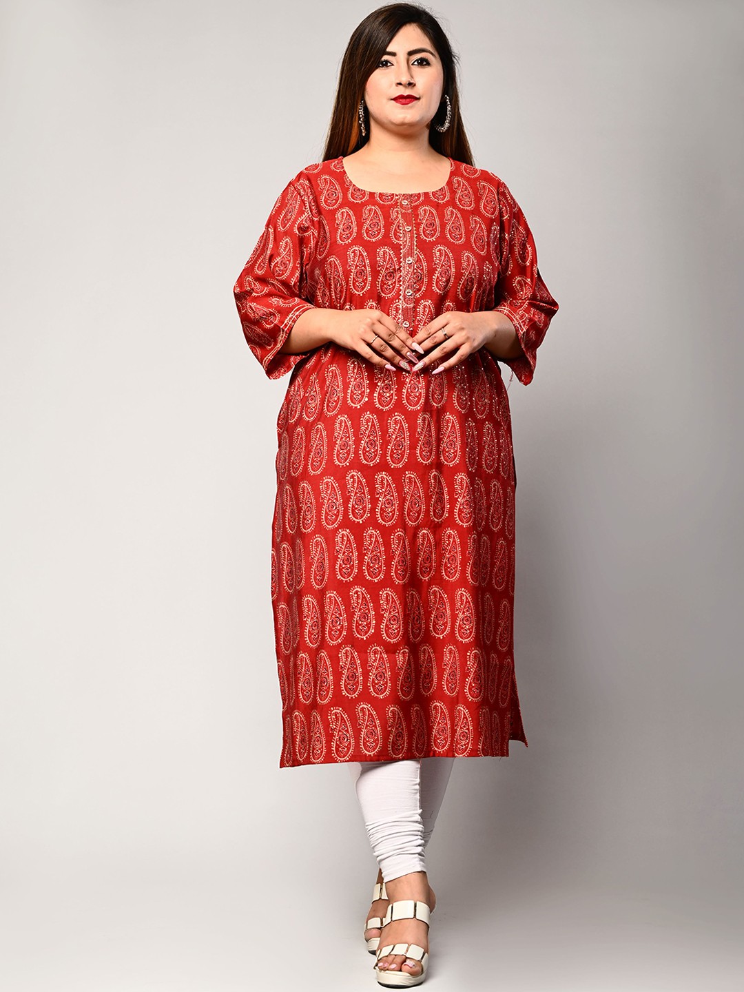 

Swasti Women Maroon Paisley Printed Mirror Work Floral Kurta