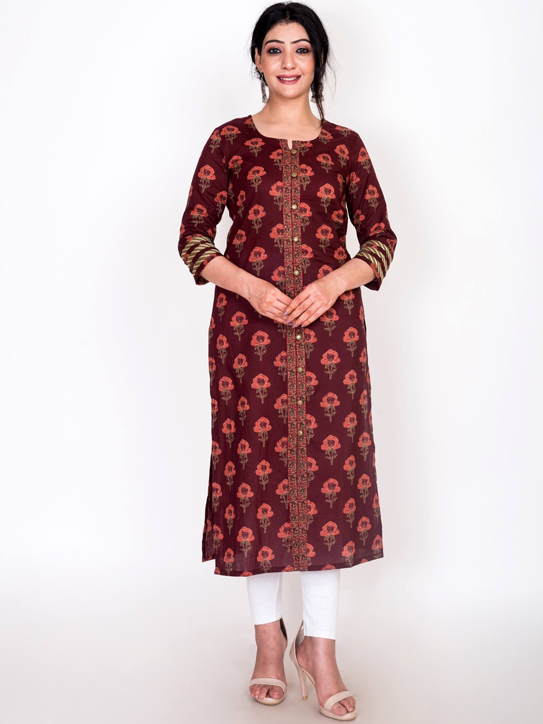 

Swasti Women Maroon Floral Printed Thread Work Floral Kurta