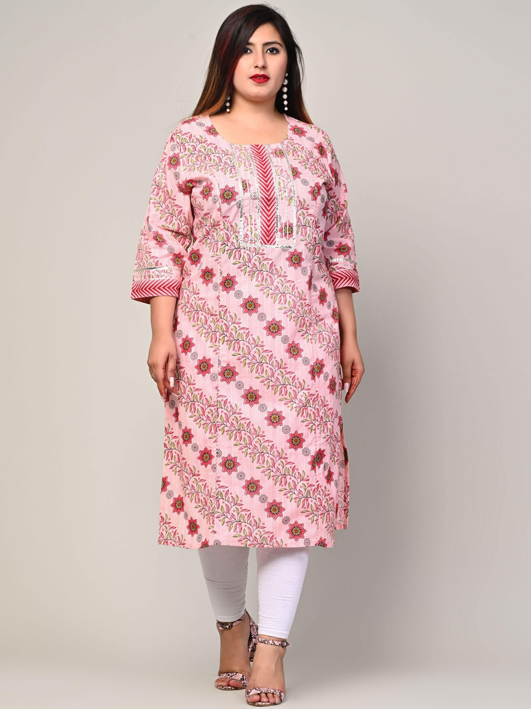 

Swasti Women Pink Ethnic Motifs Printed Thread Work Floral Kurta