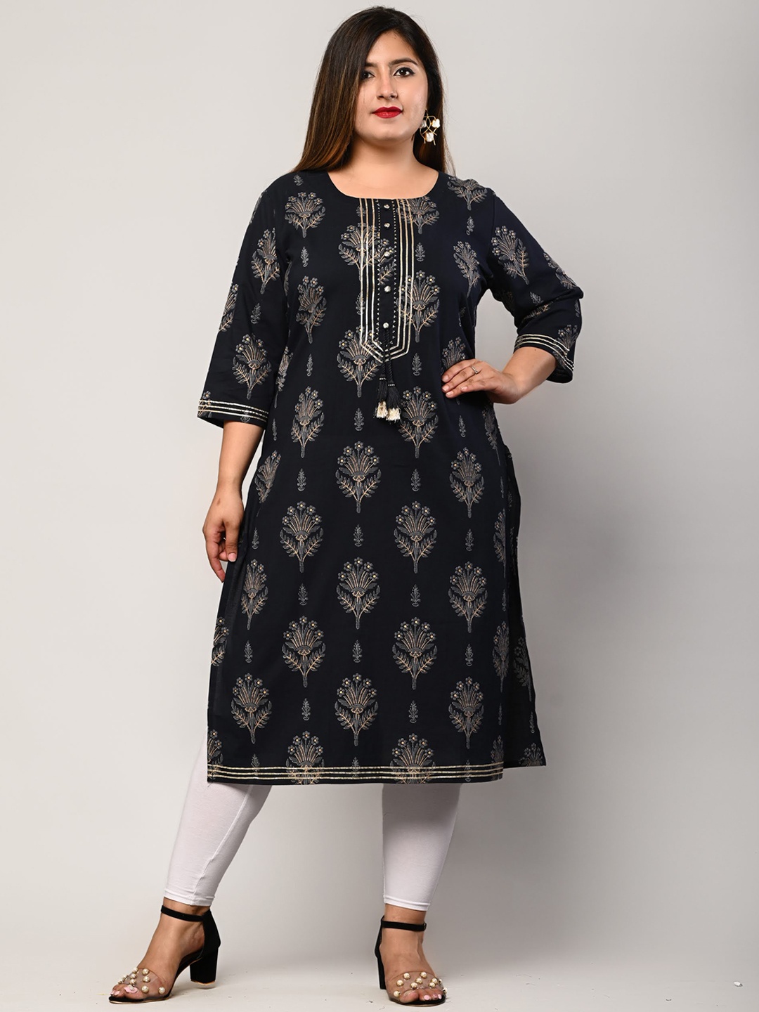 

Swasti Women Blue Ethnic Motifs Printed Thread Work Floral Kurta
