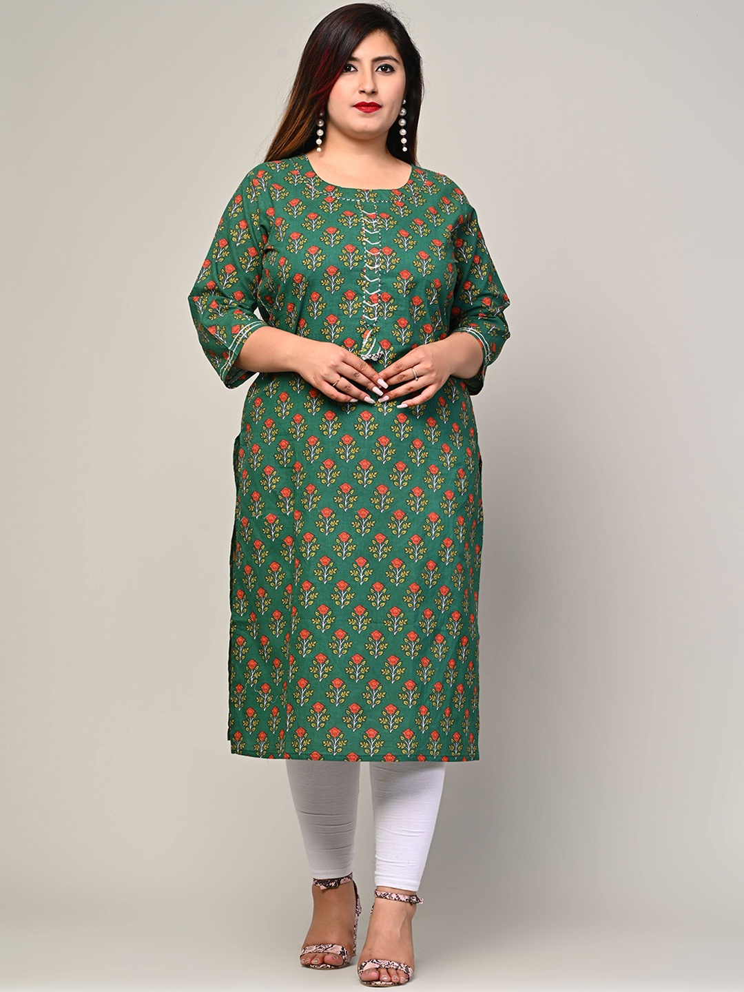 

Swasti Women Green Floral Printed Floral Kurta