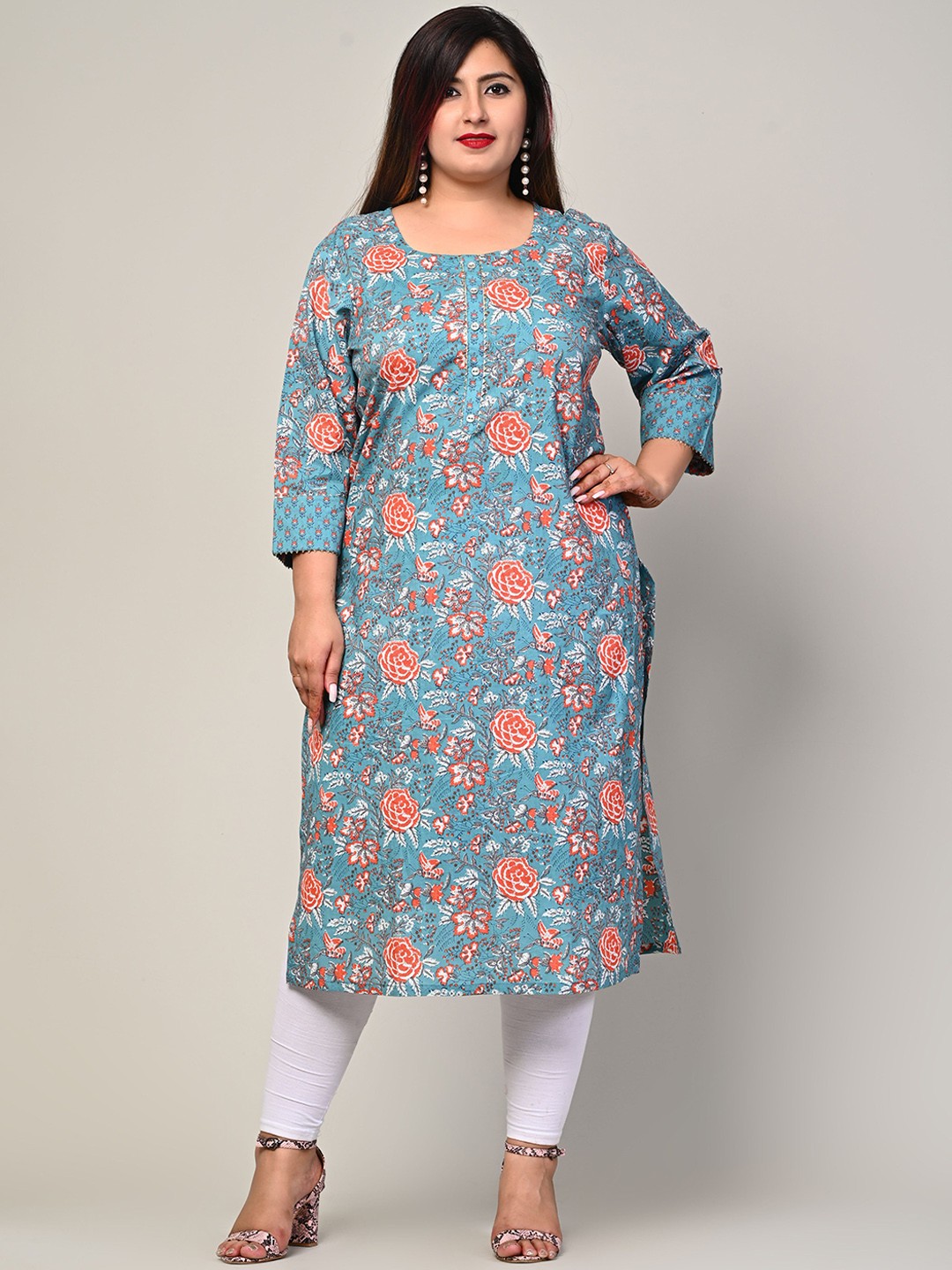 

Swasti Women Green Floral Printed Thread Work Floral Kurta