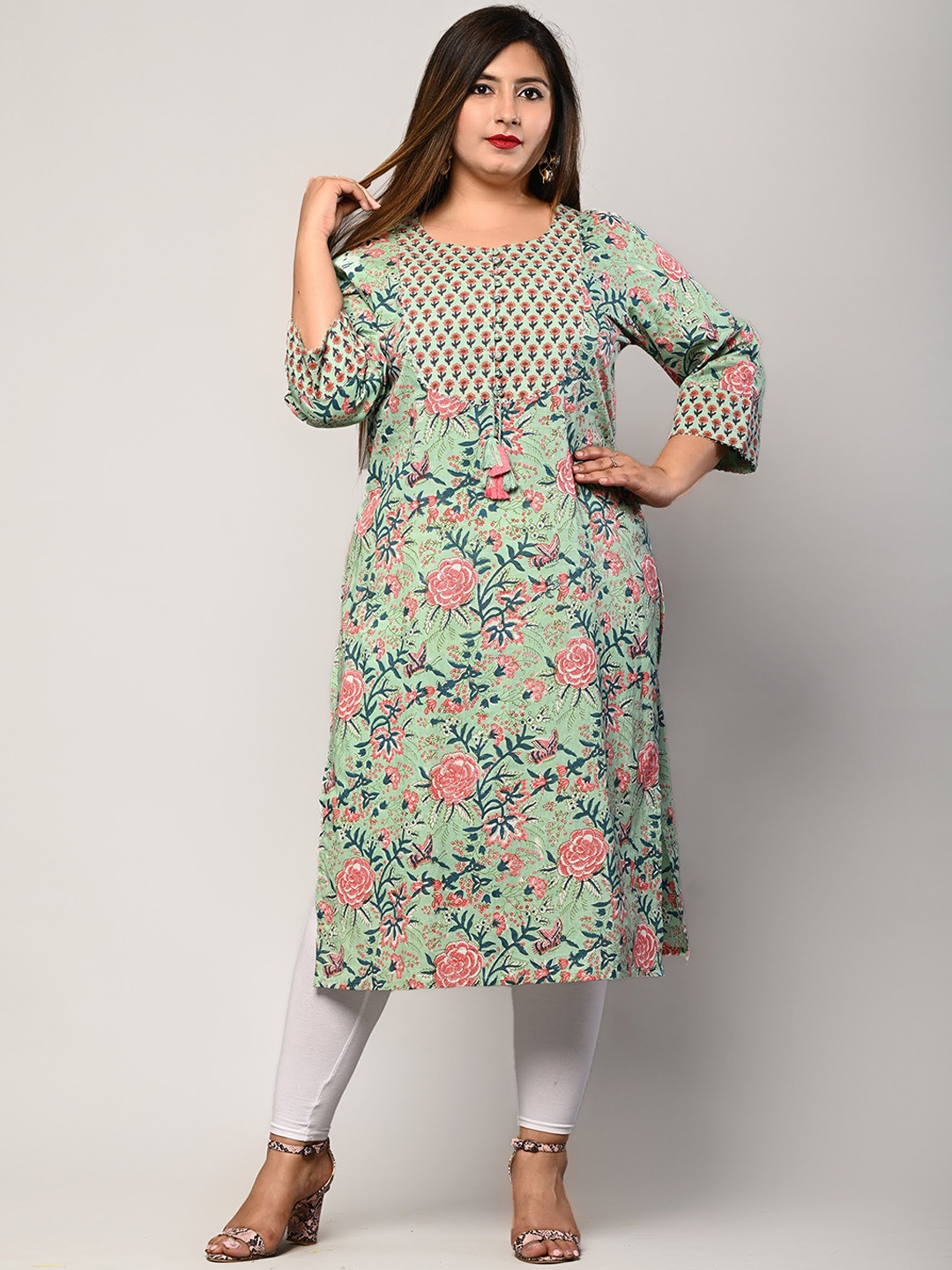 

Swasti Women Green Floral Printed Flared Sleeves Floral Kurta