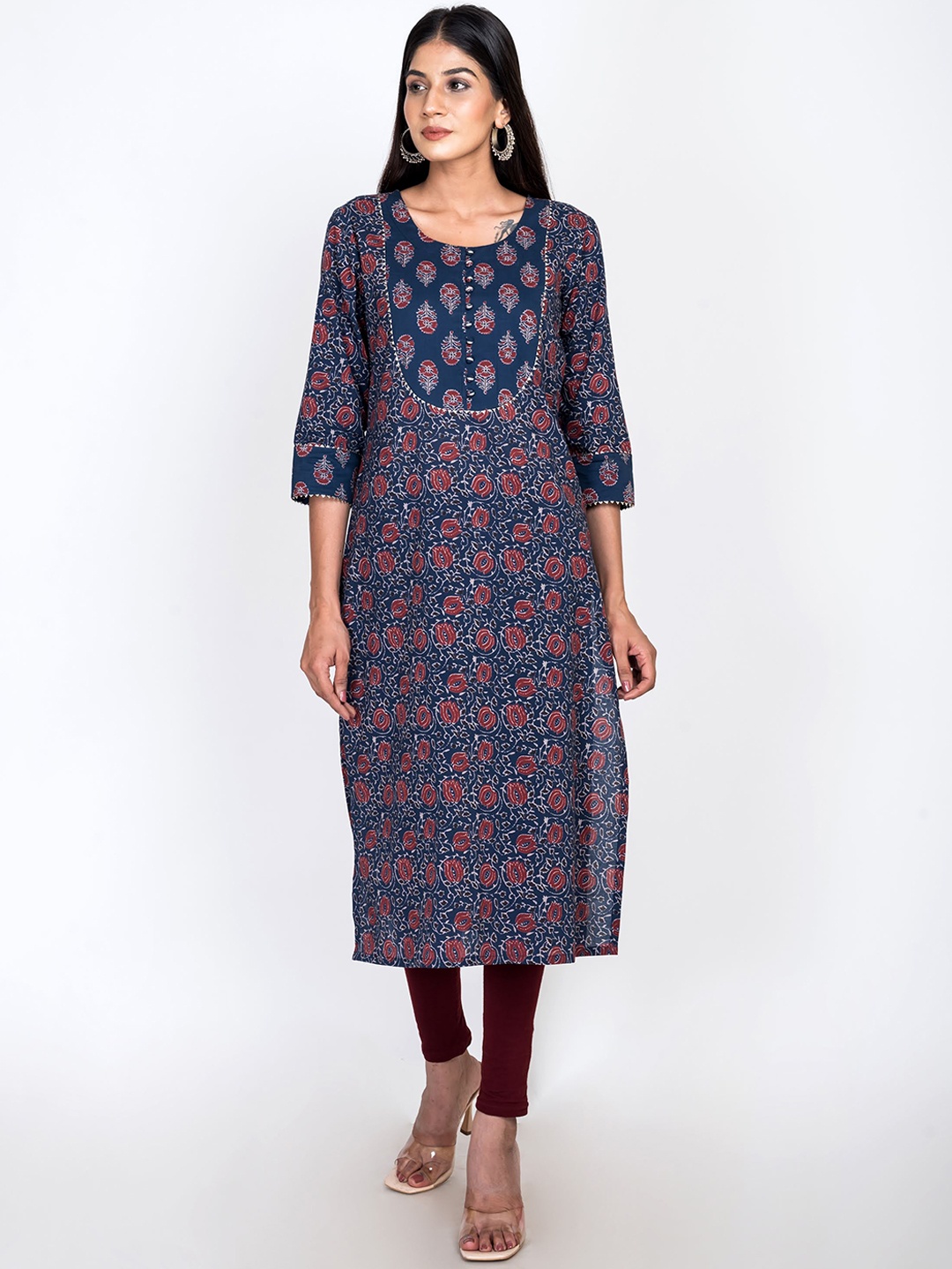

Swasti Women Blue Ethnic Motifs Printed Thread Work Floral Kurta