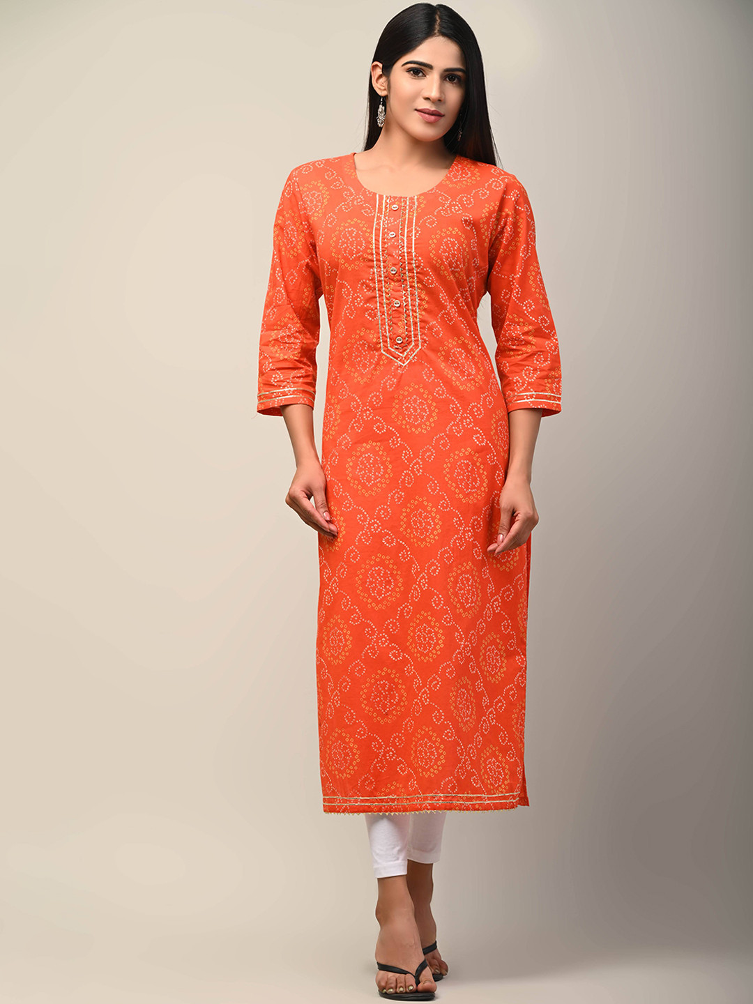 

Swasti Women Orange Printed Thread Work Floral Kurta