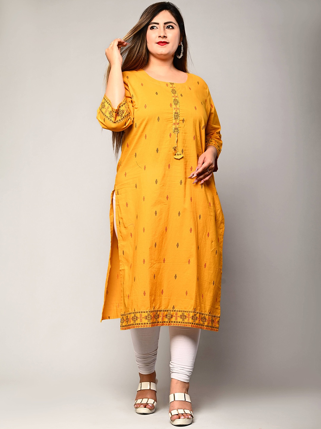 

Swasti Women Yellow Quirky Embroidered Floral Kurta