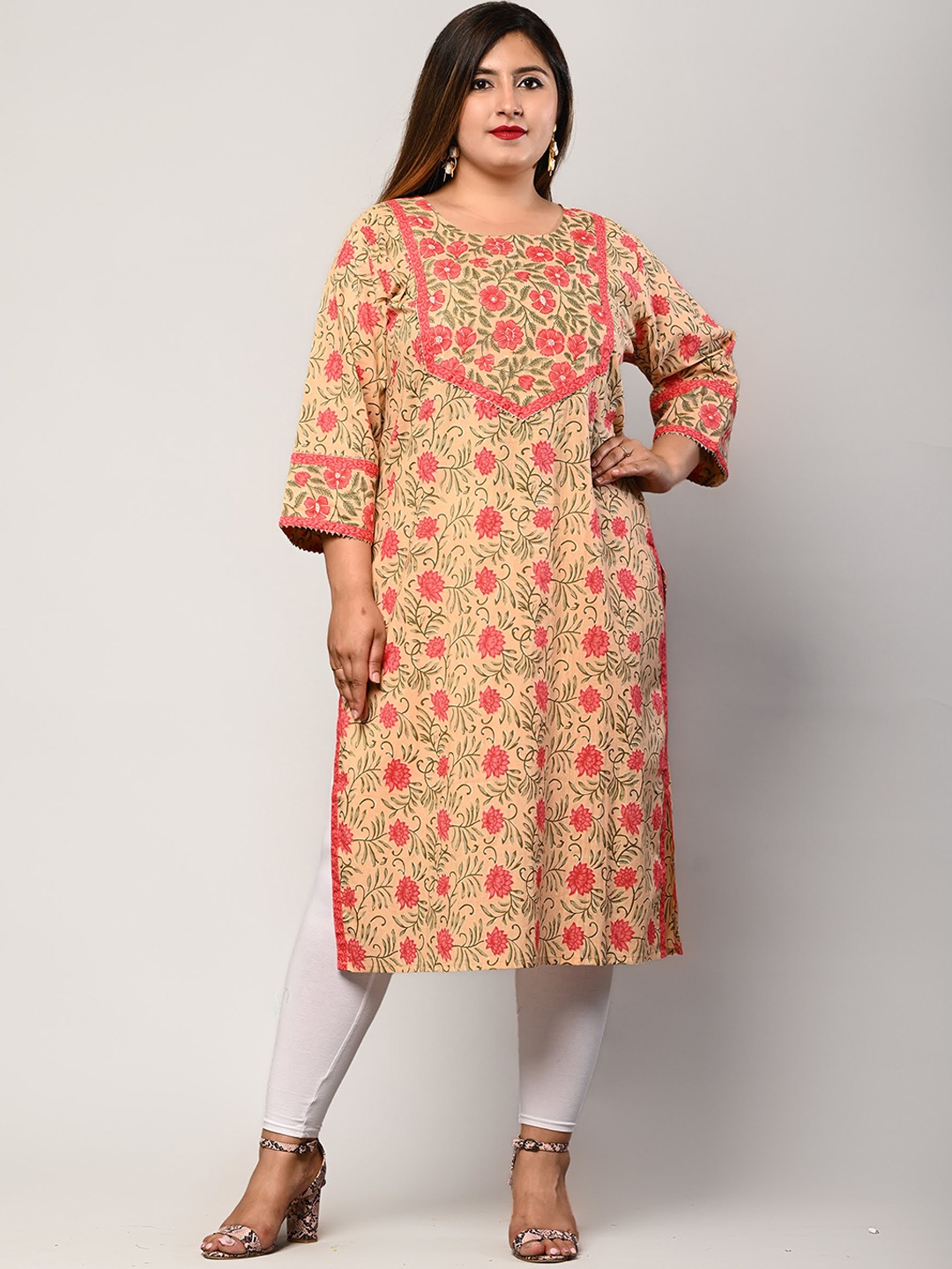 

Swasti Women Peach-Coloured Floral Printed Floral Kurta