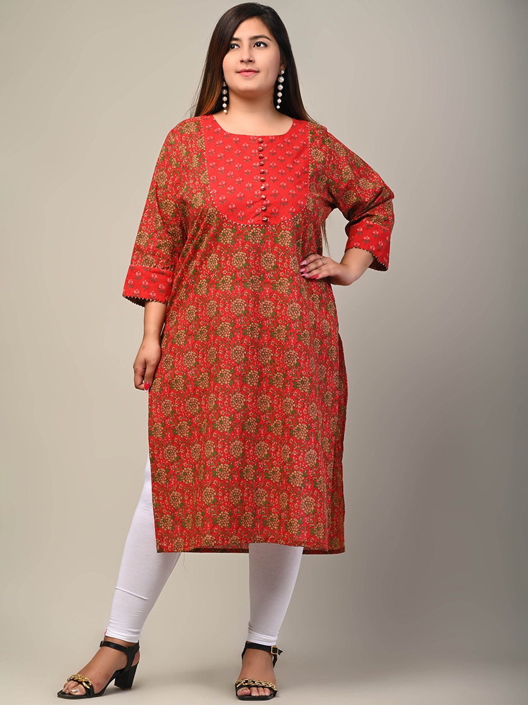 

Swasti Women Red Floral Printed Thread Work Floral Kurta