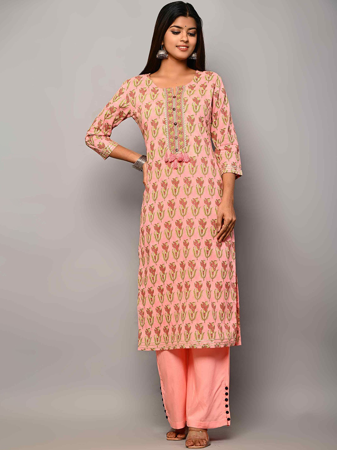 

Swasti Women Pink & coral reef Flared Sleeves Floral Kurta