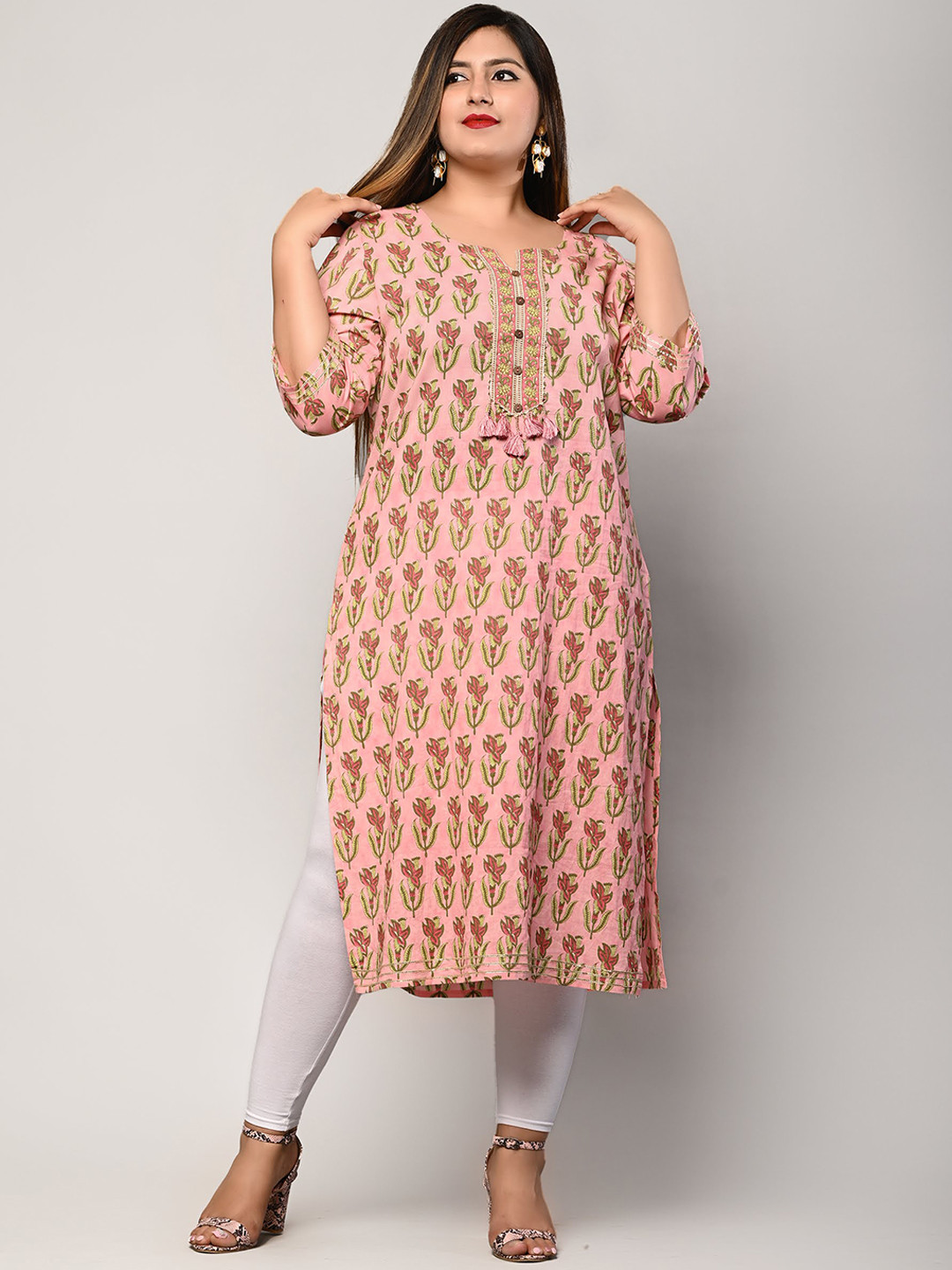 

Swasti Women Pink Ethnic Motifs Printed Flared Sleeves Floral Kurta