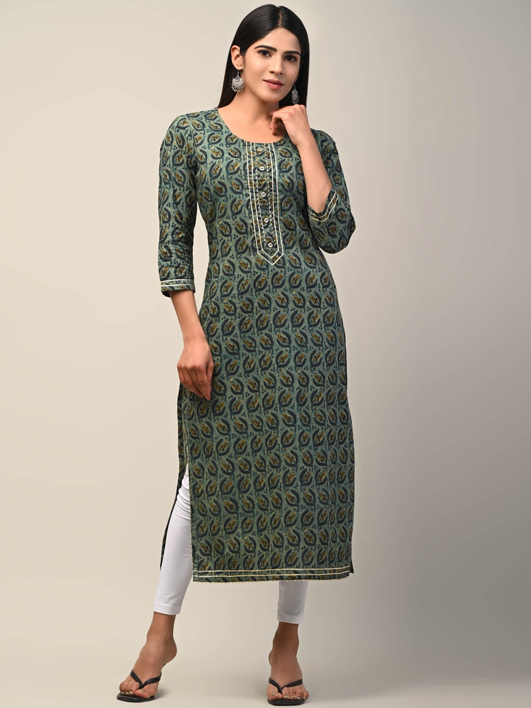 

Swasti Women Green Printed Floral Anarkali Kurta