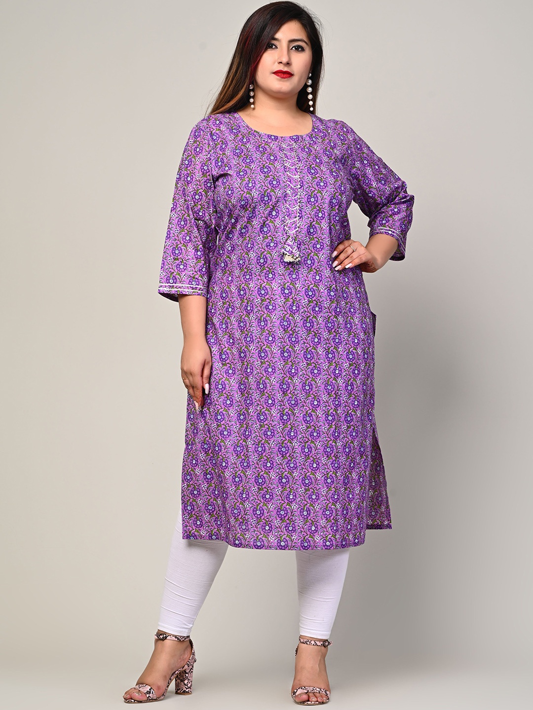 

Swasti Women Purple Ethnic Motifs Printed Thread Work Floral Kurta