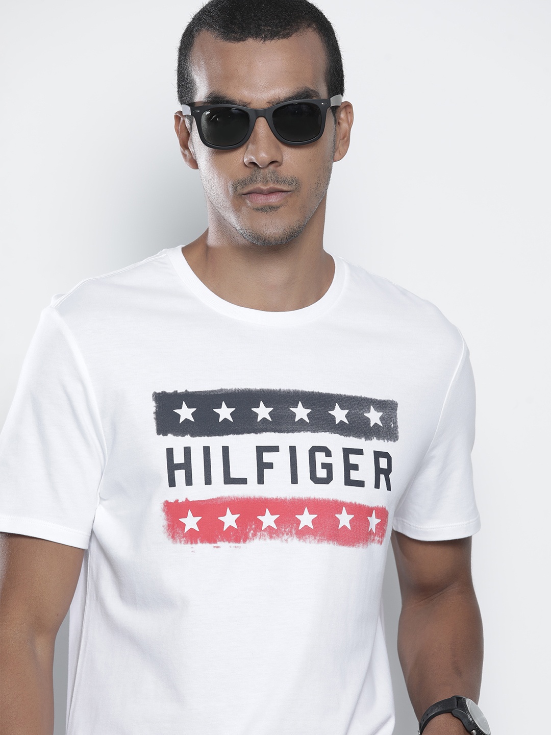 

Tommy Hilfiger Men White Brand Logo Printed Pure Cotton Casual T-shirt
