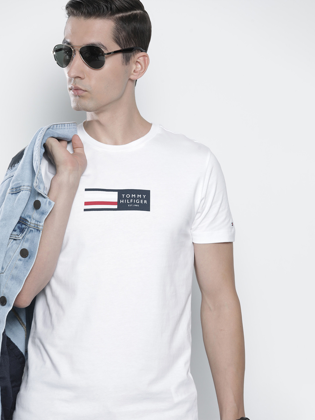 

Tommy Hilfiger Men White Brand Logo Printed Slim Fit T-shirt