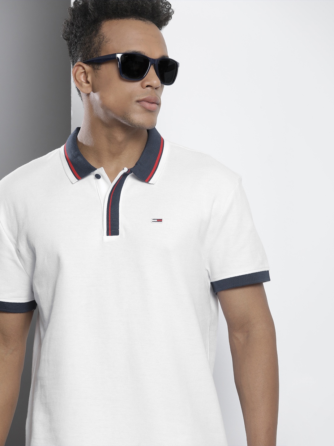 Tommy Hilfiger Men White Polo Collar Pure Cotton T-shirt