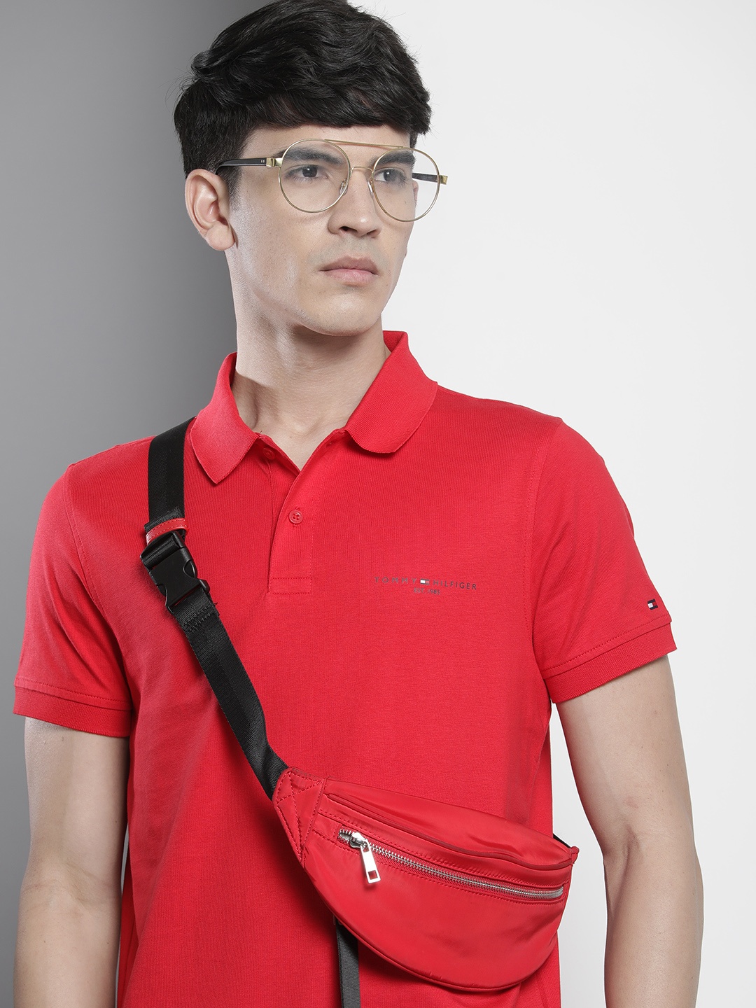 

Tommy Hilfiger Men Red Polo Collar Pure Cotton Slim Fit T-shirt