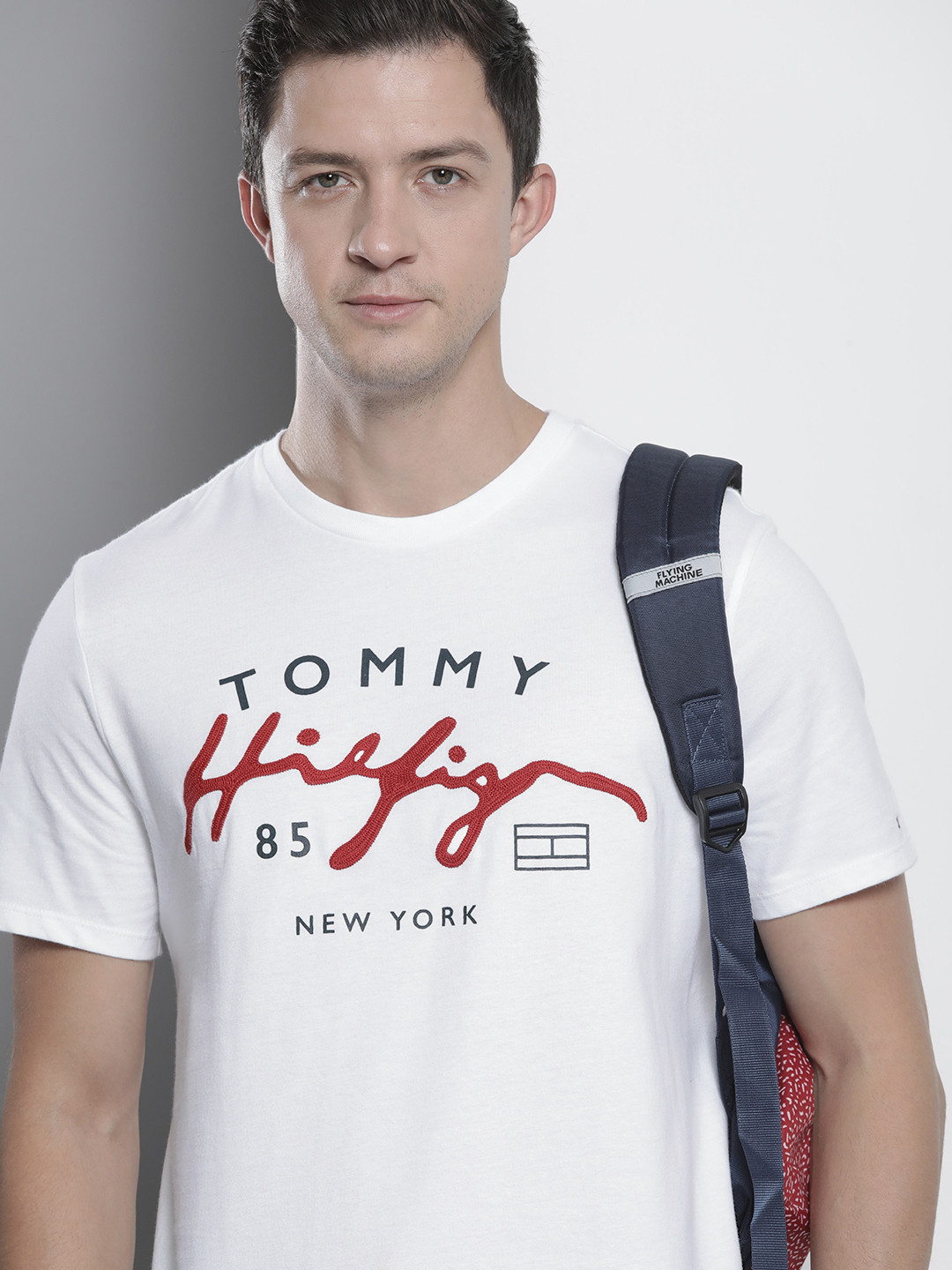 

Tommy Hilfiger Men White Typography Printed Embroidered Pure Cotton Casual T-shirt