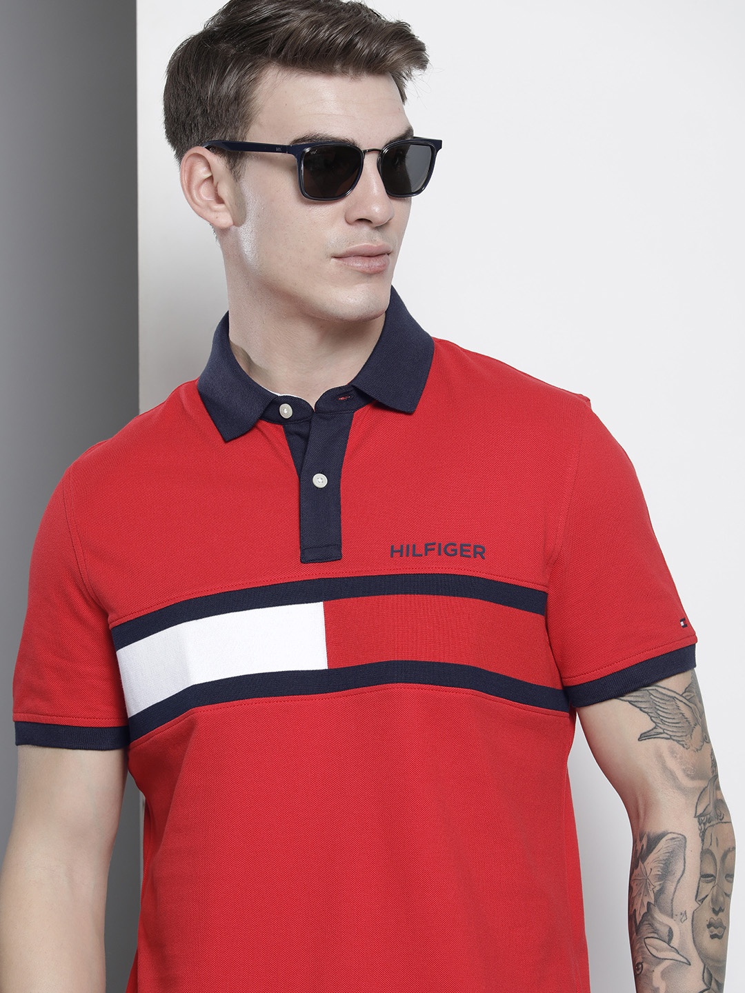 

Tommy Hilfiger Men Red Polo Collar Pure Cotton T-shirt
