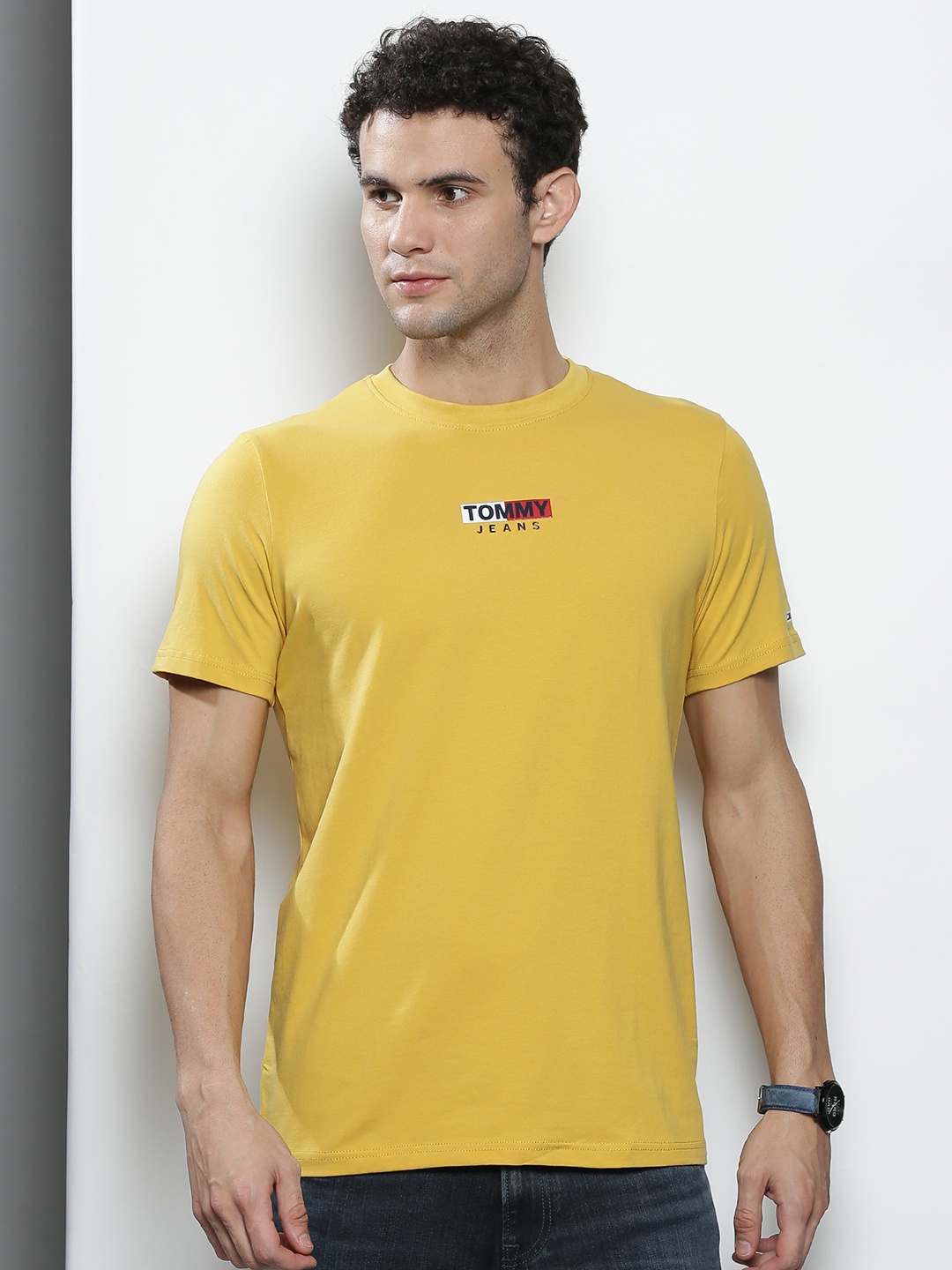 

Tommy Hilfiger Men Mustard Yellow Brand Logo Print Slim Fit T-shirt